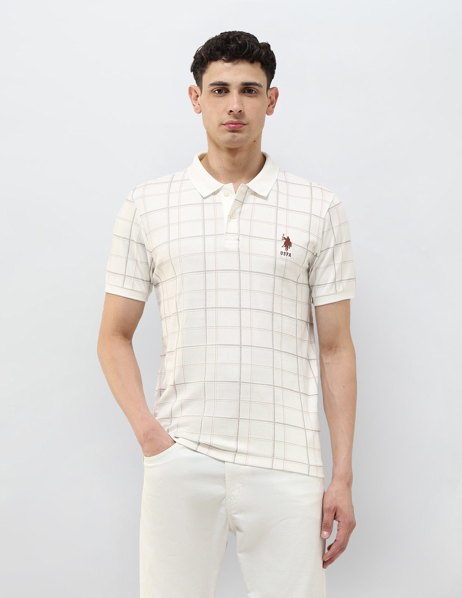 Checked Slim Fit Polo Shirt Off White - U.S. POLO ASSN. | Large