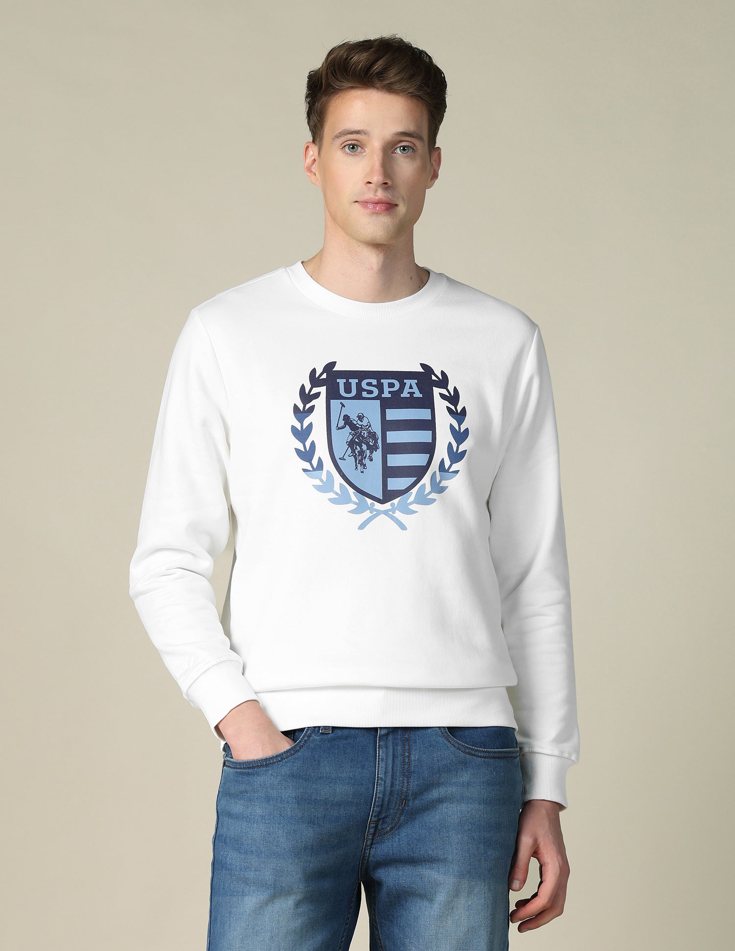 Brand Printed Regular Fit Sweatshirt Ivory - U.S. POLO ASSN. | Large