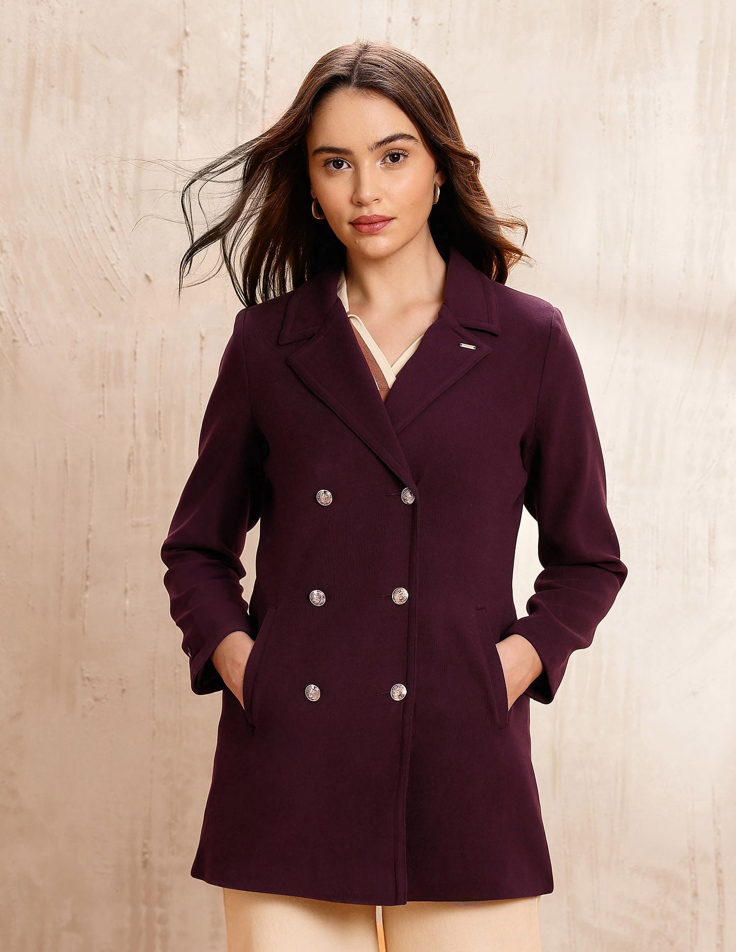 Solid Double Breasted Notch Lapel Collar Coat Purple - U.S. POLO ASSN. | Large