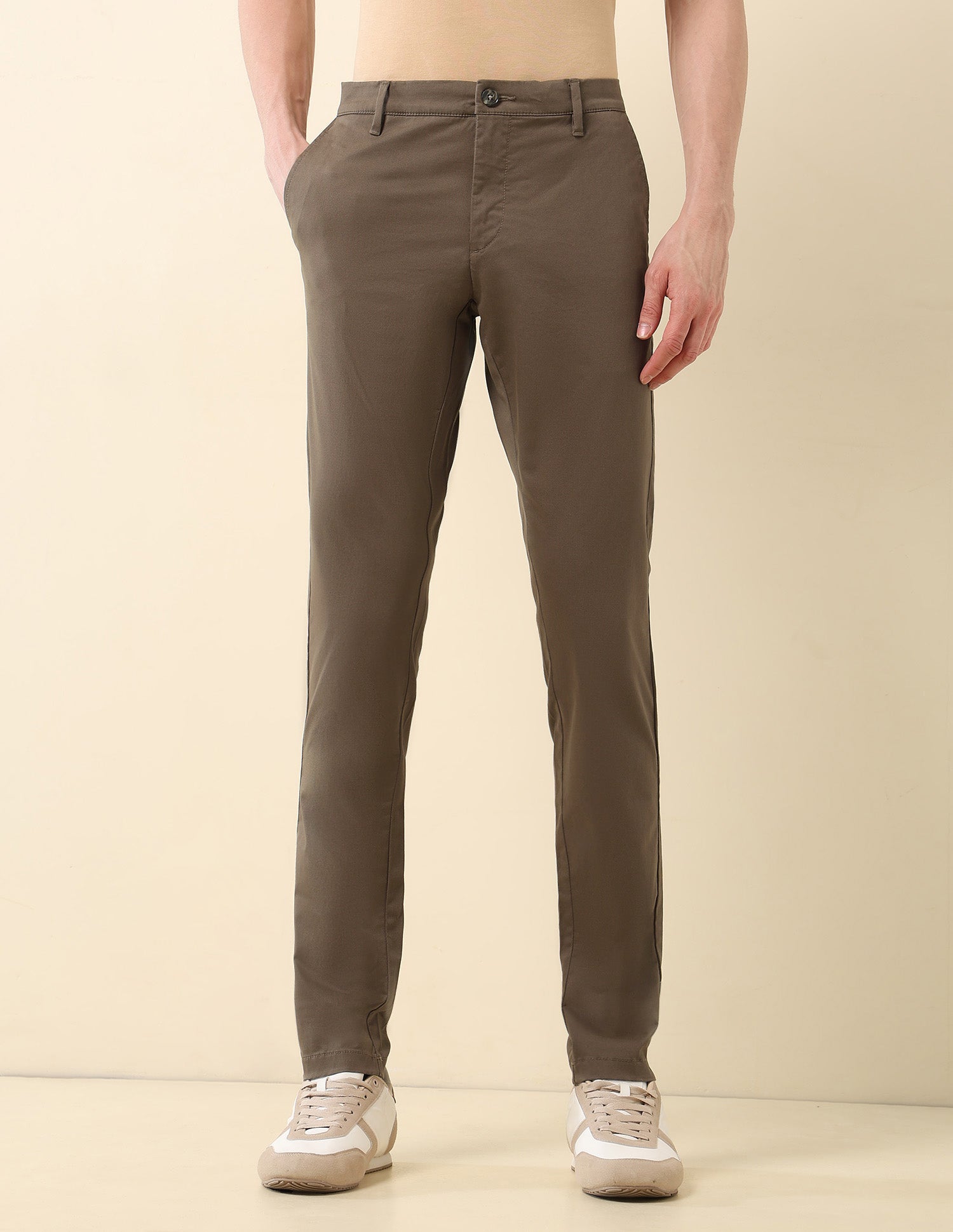 Textured Austin Slim Fit Trousers Brown - U.S. Polo Assn. India | Large
