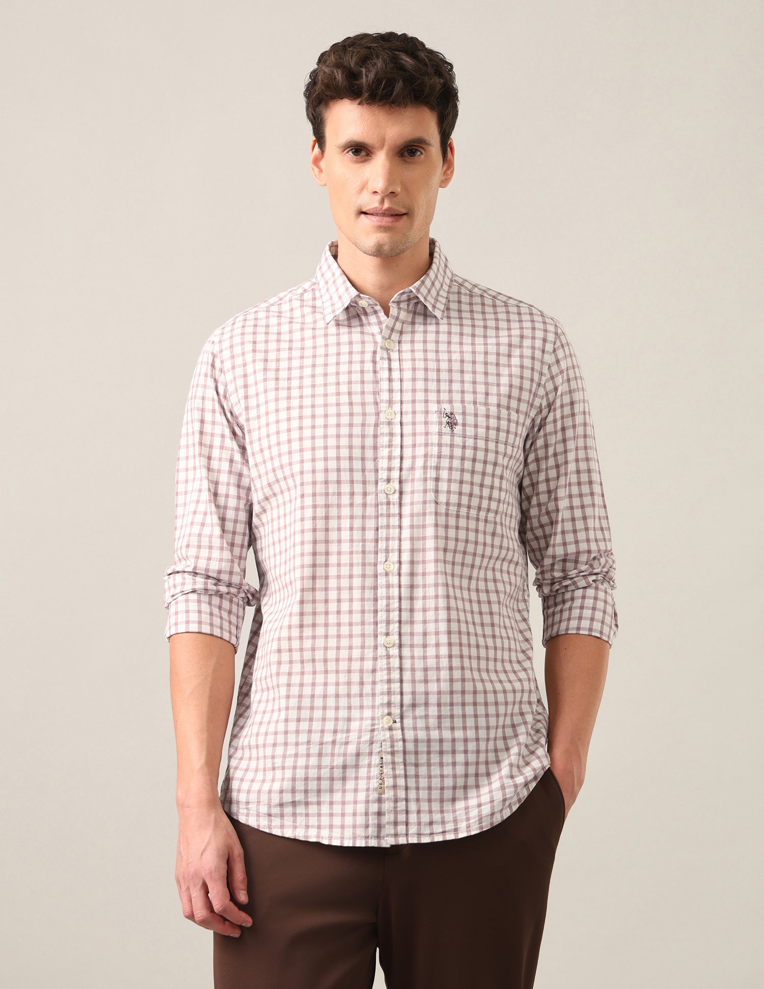 Grid Tattersall Checked Regular Fit Shirt Light Pink - U.S. Polo Assn. India | Large