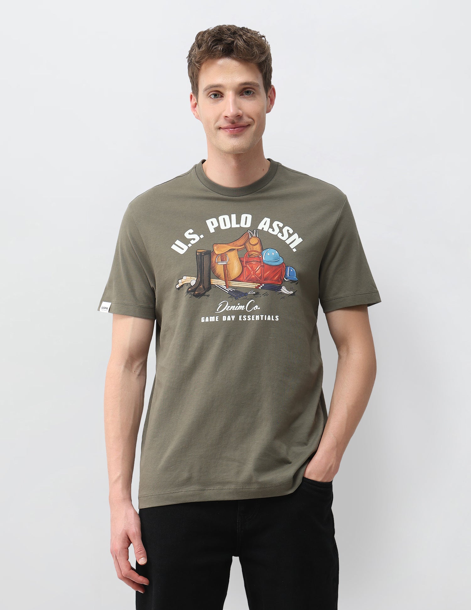 Graphic Brand Printed Slim Fit T-Shirt Olive - U.S. Polo Assn. India | Large