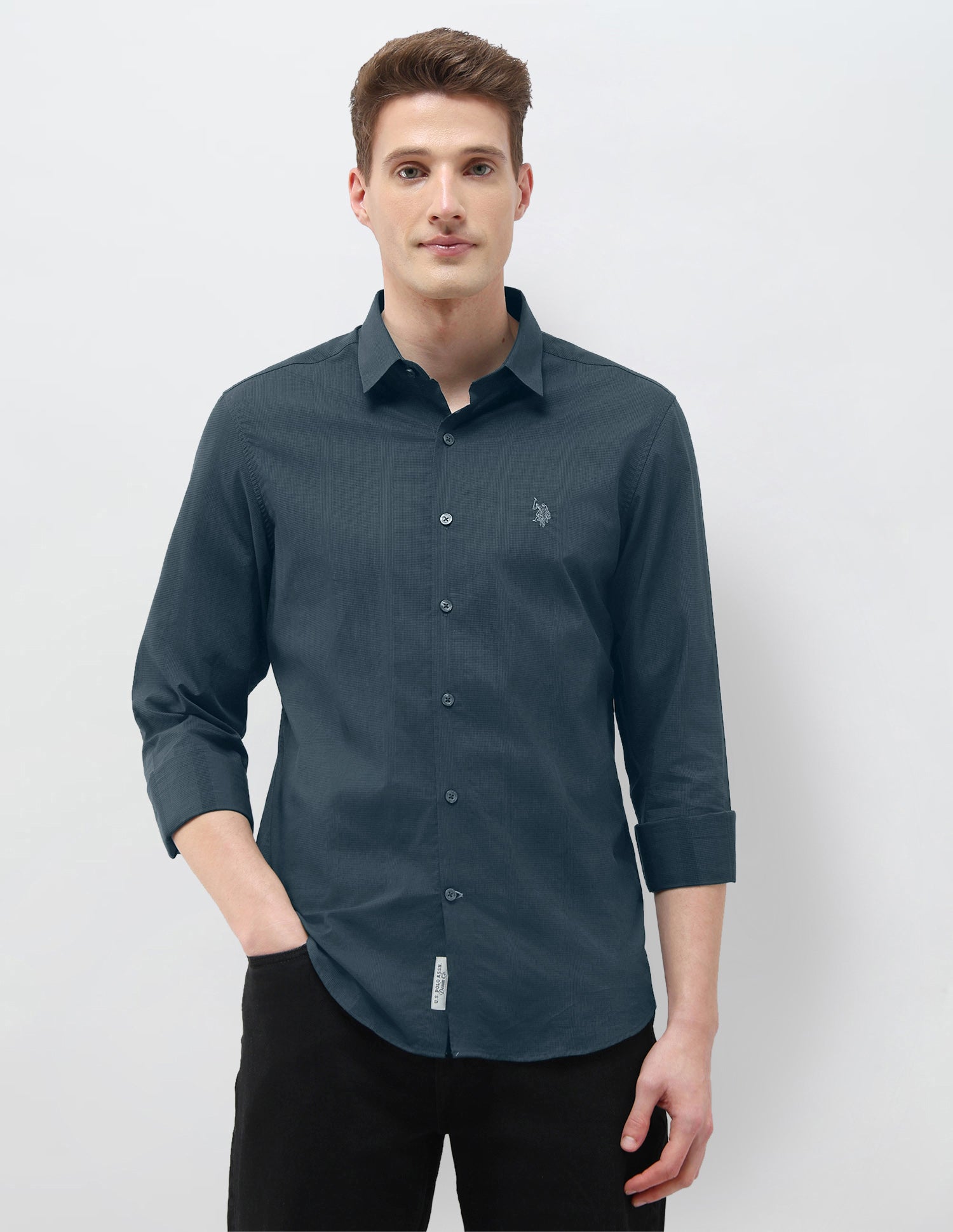 Micro Checked Black & Gold Shirt Teal - U.S. Polo Assn. India | Large