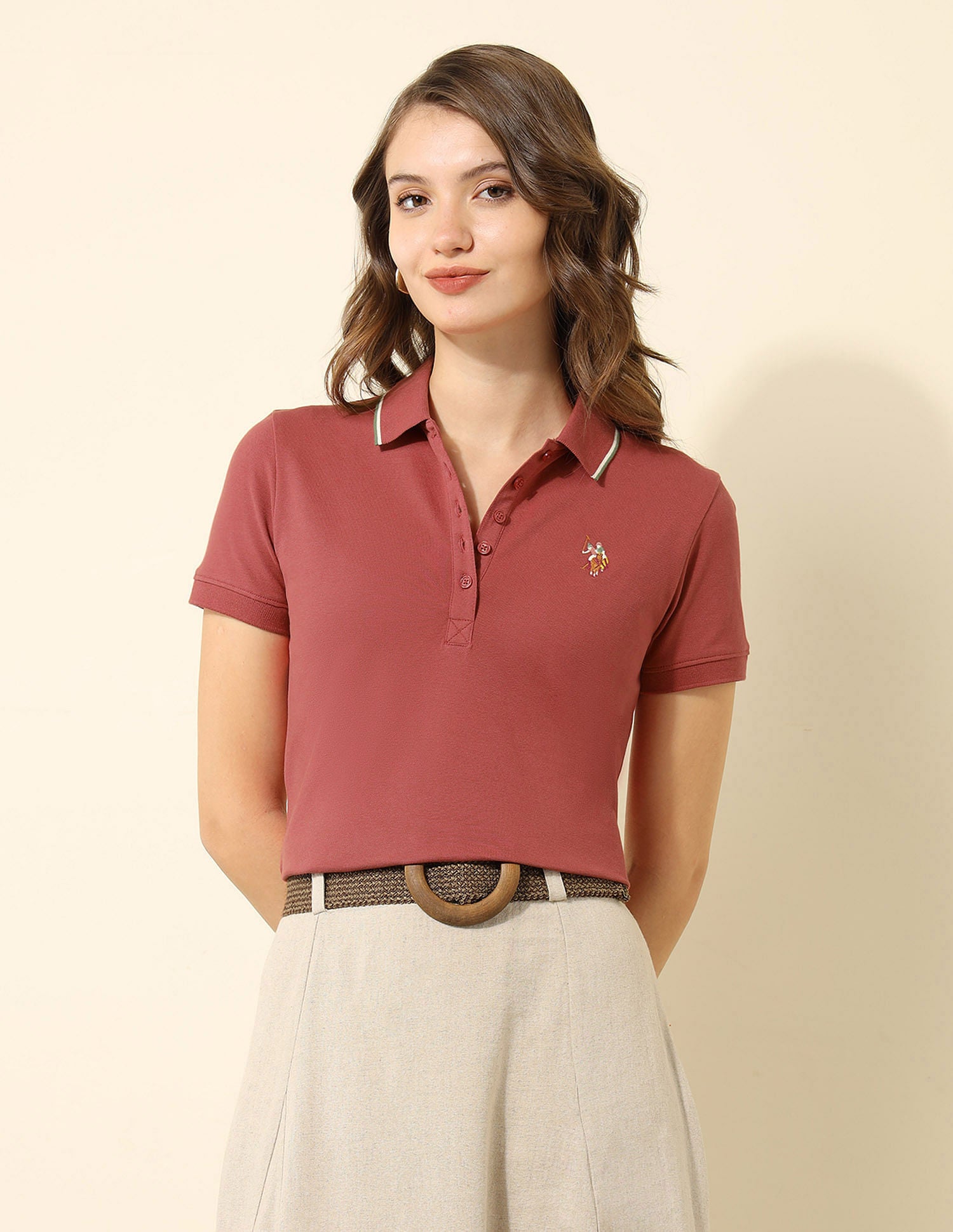 Tipped Collar Regular Fit Polo Shirt Pink - U.S. POLO ASSN. | Large