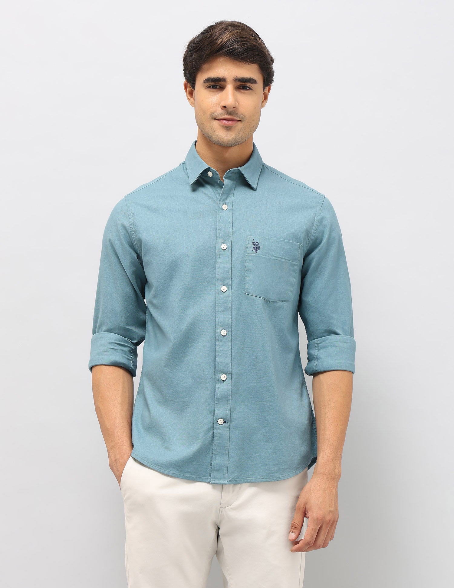 Tailored Fit Oxford Shirt Teal - U.S. Polo Assn. India | Large