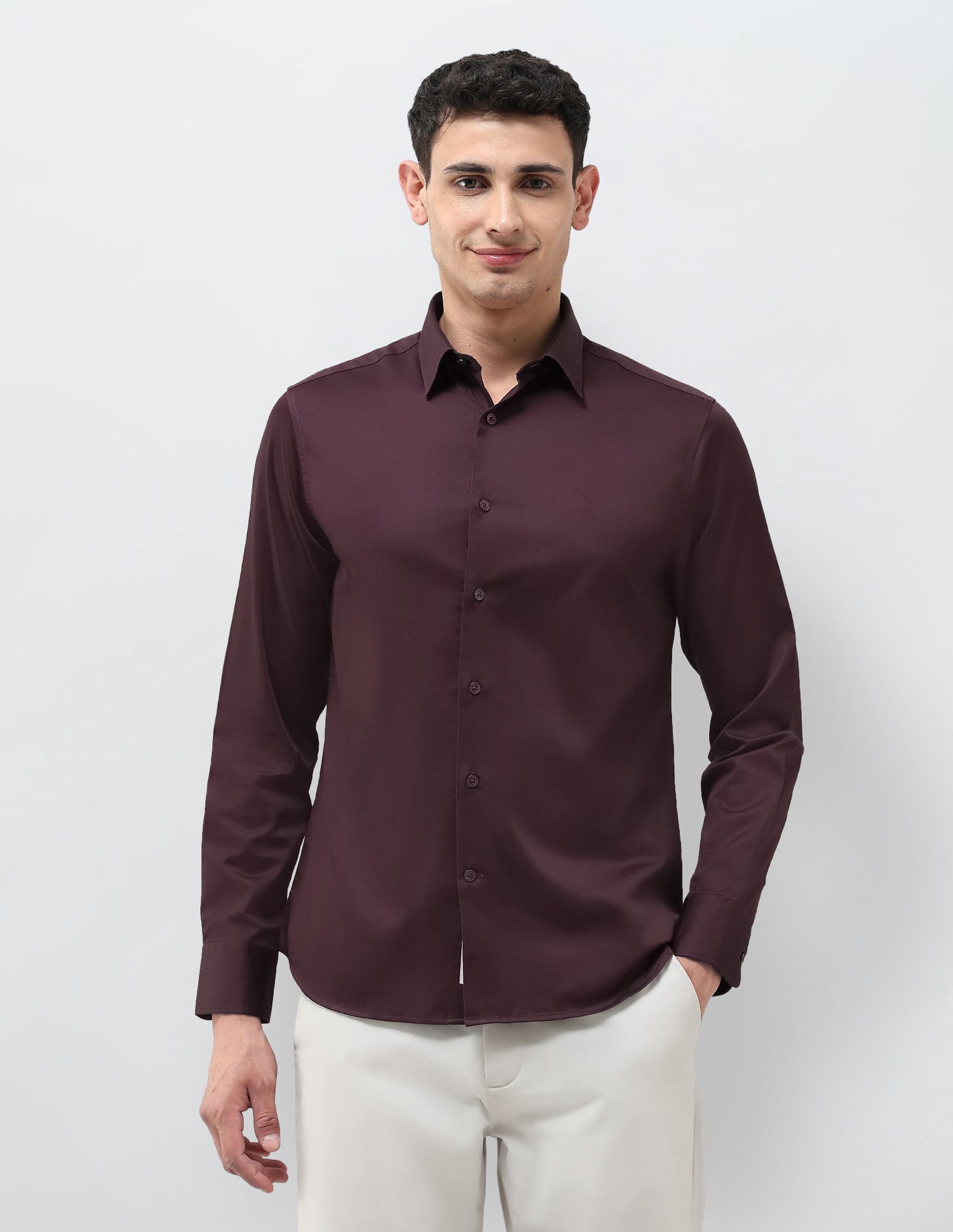Tailored Fit Solid Shirt Wine - U.S. Polo Assn. India | Large