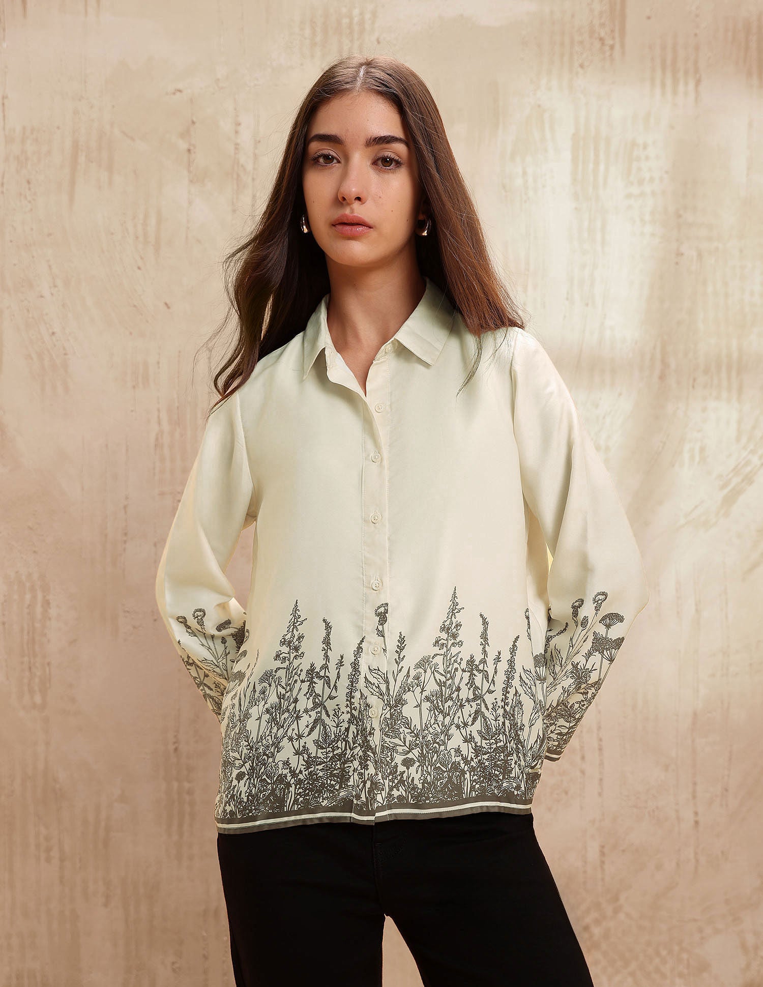 Floral Printed Relaxed Fit Shirt Off White - U.S. POLO ASSN. | Large