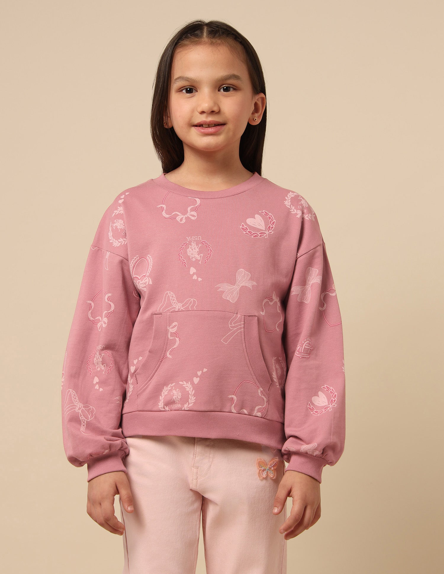 Girls Graphic Printed Comfort Fit Sweatshirt Pink - U.S. POLO ASSN. | Large