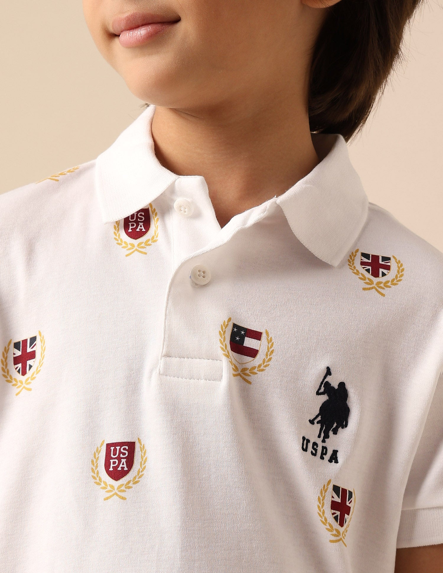 Boys Brand Printed Regular Fit Polo Shirt White - U.S. POLO ASSN. | Large