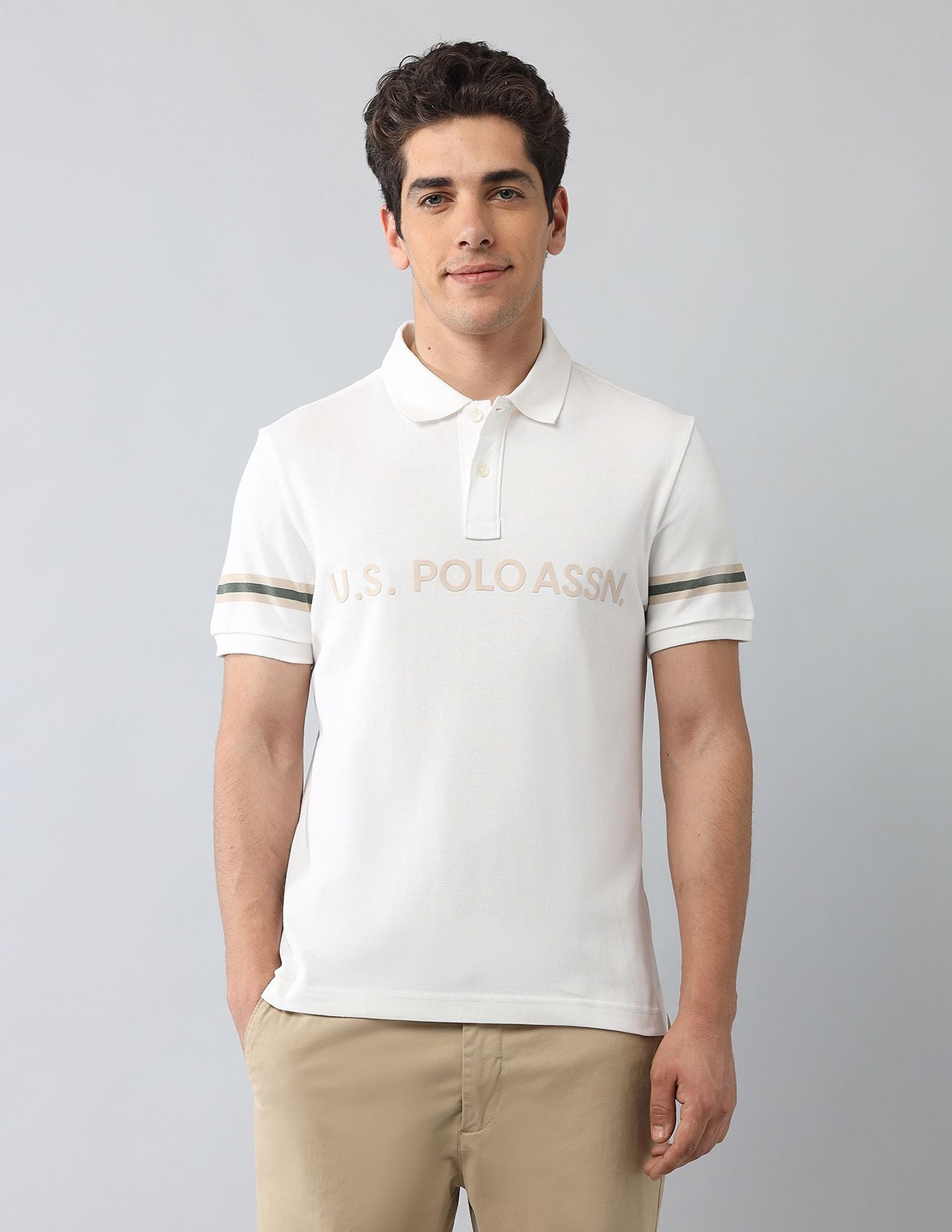 Muscle Fit Brand Printed Polo Shirt Ivory - U.S. Polo Assn. India | Large