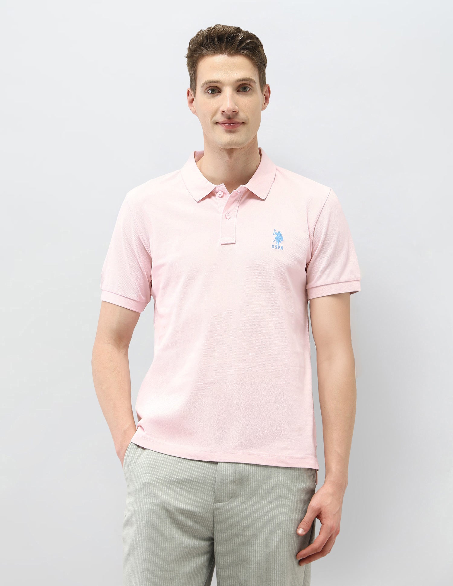 Solid Slim Fit Polo Shirt Light Pink - U.S. Polo Assn. India | Large