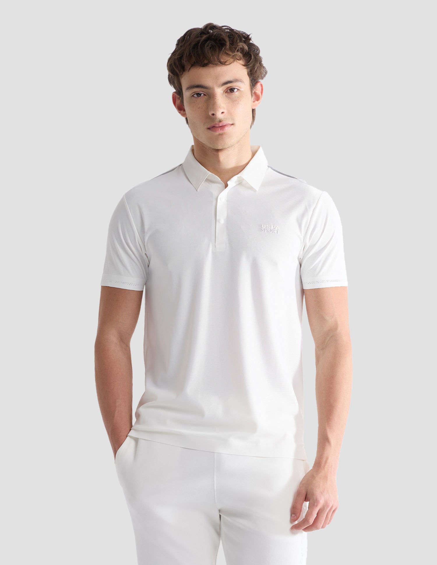 Solid Slim Fit Active Polo Shirt Off White - U.S. Polo Assn. India | Large