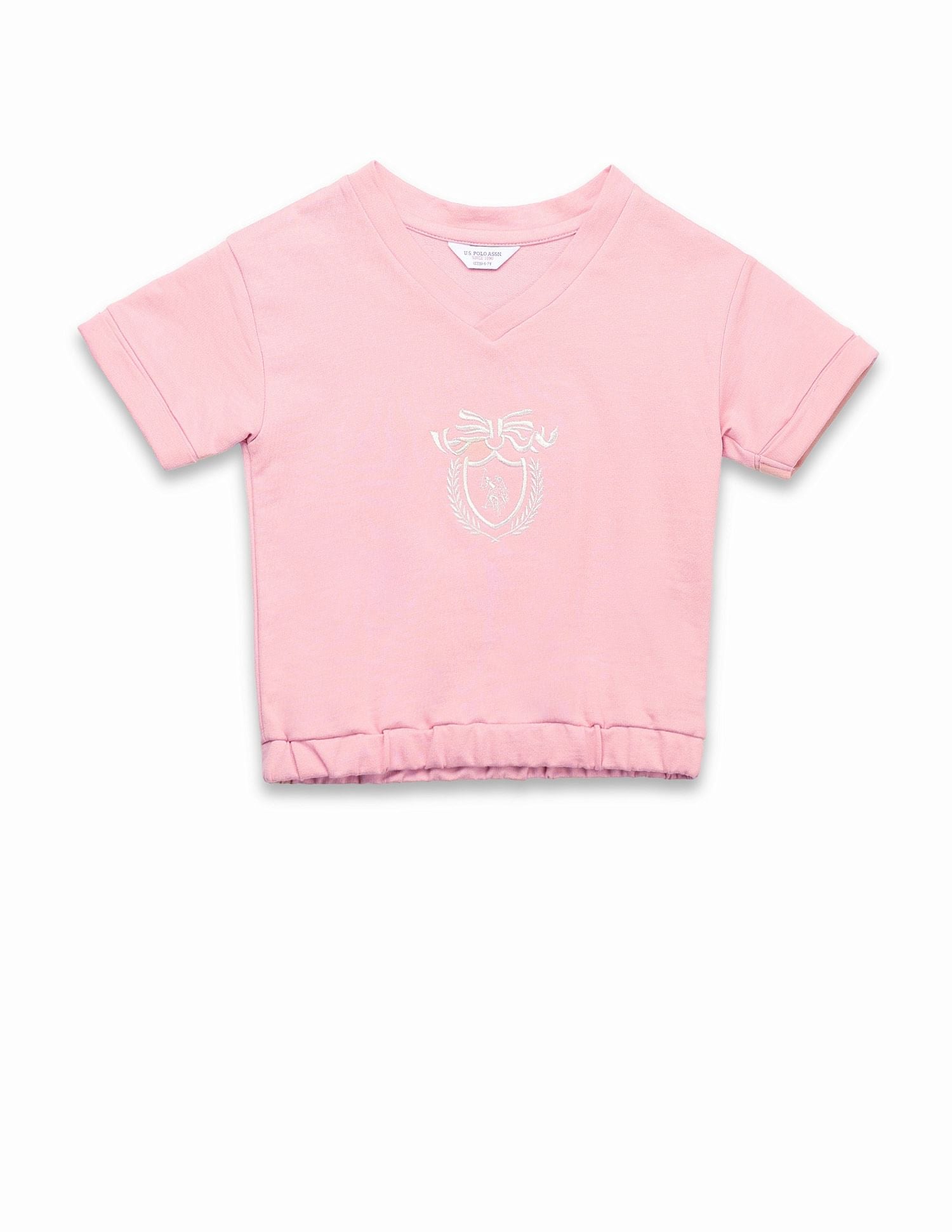 Girls Crest Embroidered Cotton T-Shirt Light Pink - U.S. POLO ASSN. | Large