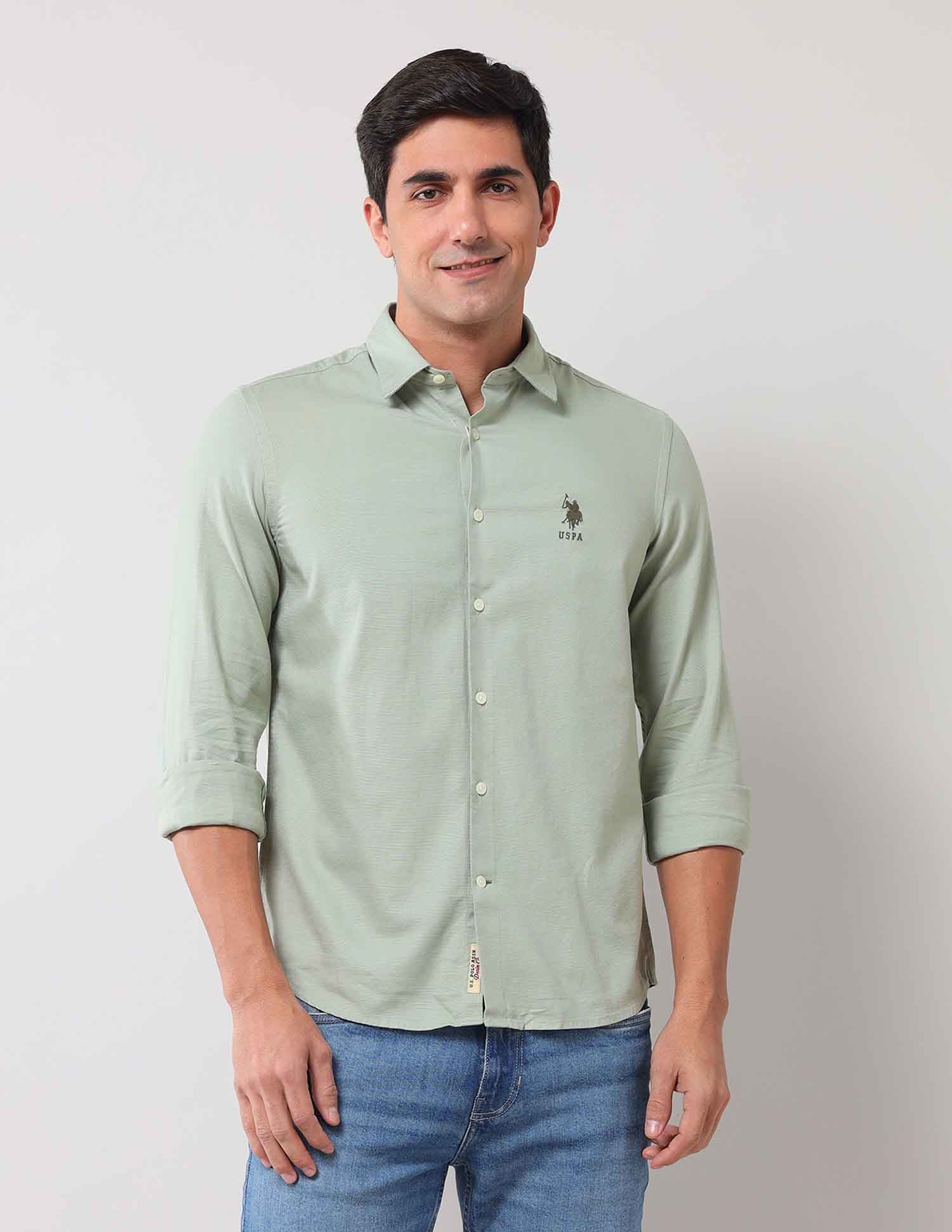 Solid Regular Shirt Light olive - U.S. Polo Assn. India | Large