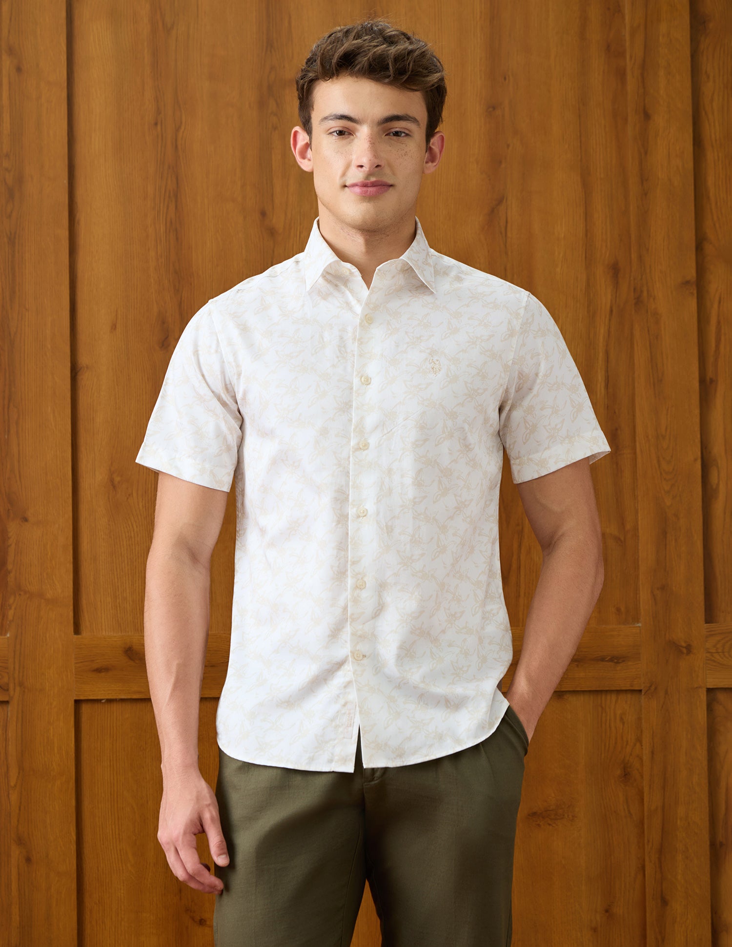Floral Printed Satin Shirt Beige - U.S. Polo Assn. India | Large