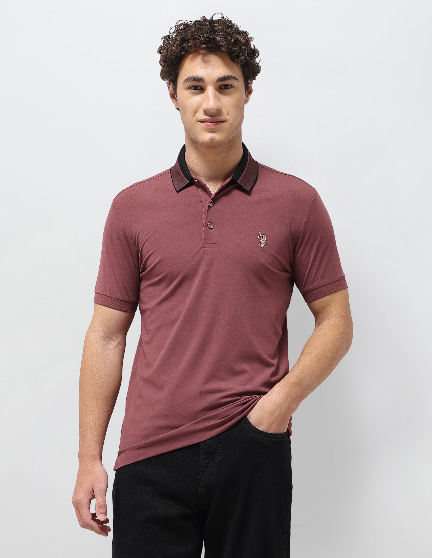 Solid Slim Fit Polo Shirt Dark Pink - U.S. Polo Assn. India | Large