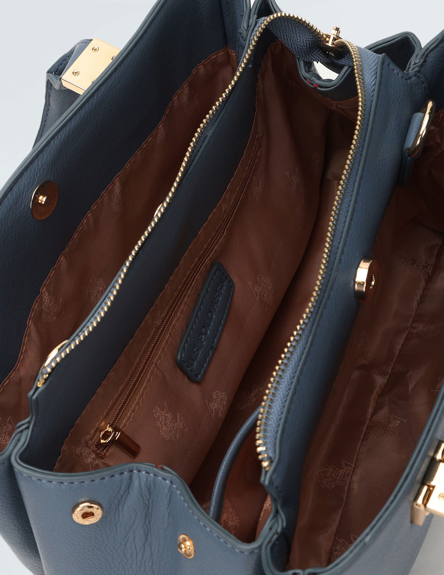 Metallic Hardware Structured Handbag Blue - U.S. POLO ASSN. | Large