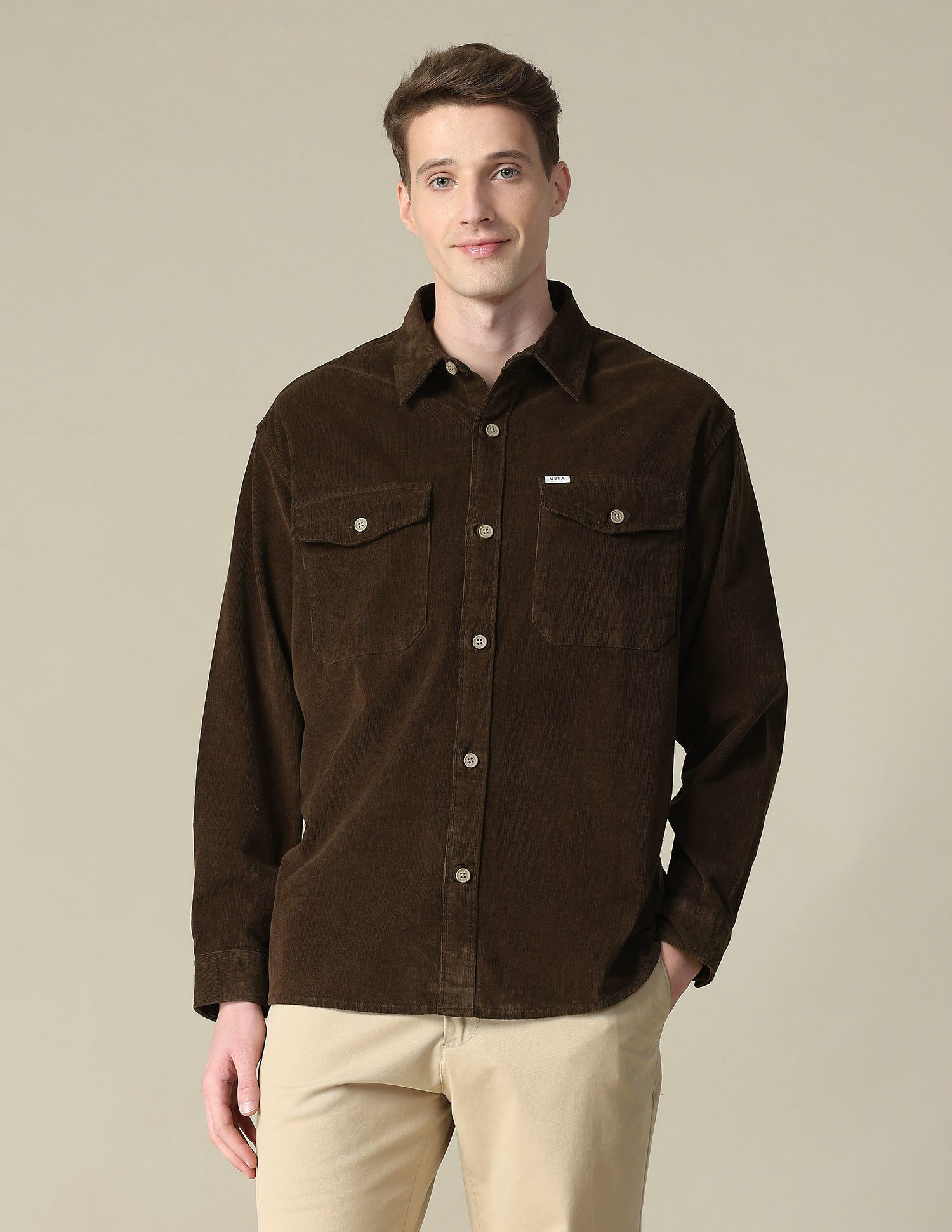 Corduroy Regular Fit Shacket Dark Brown - U.S. Polo Assn. India | Large