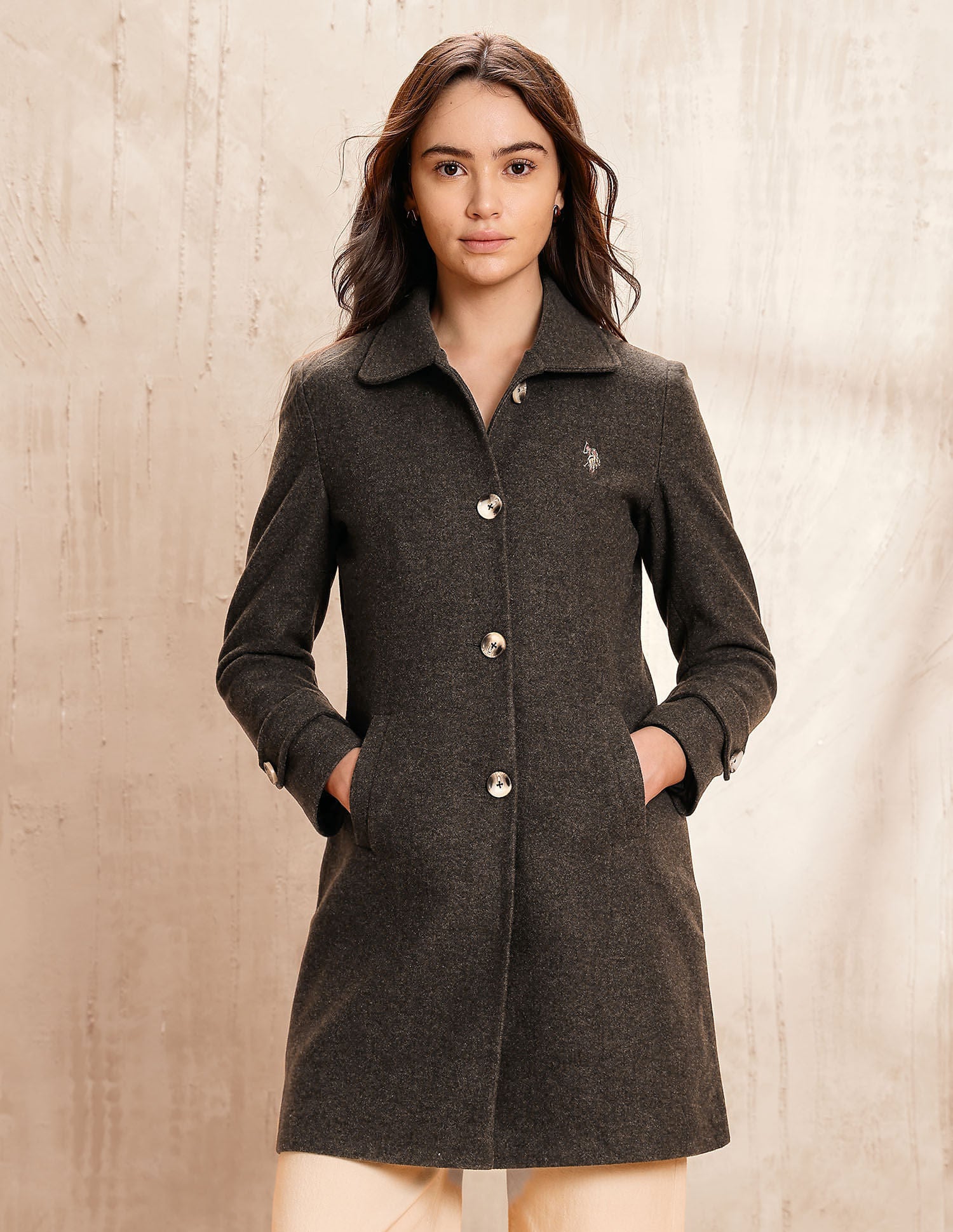 Solid Regular Fit Trench Coat Brown - U.S. POLO ASSN. | Large