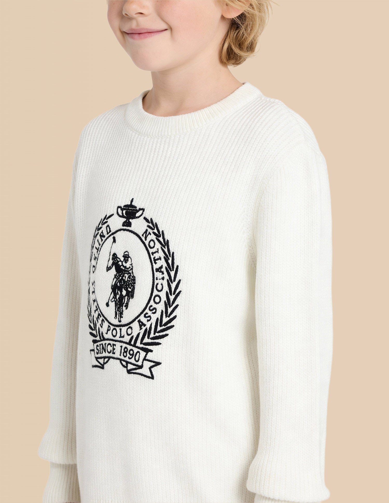 Boys Brand Embroidered Regular Fit Sweater White - U.S. Polo Assn. India | Large