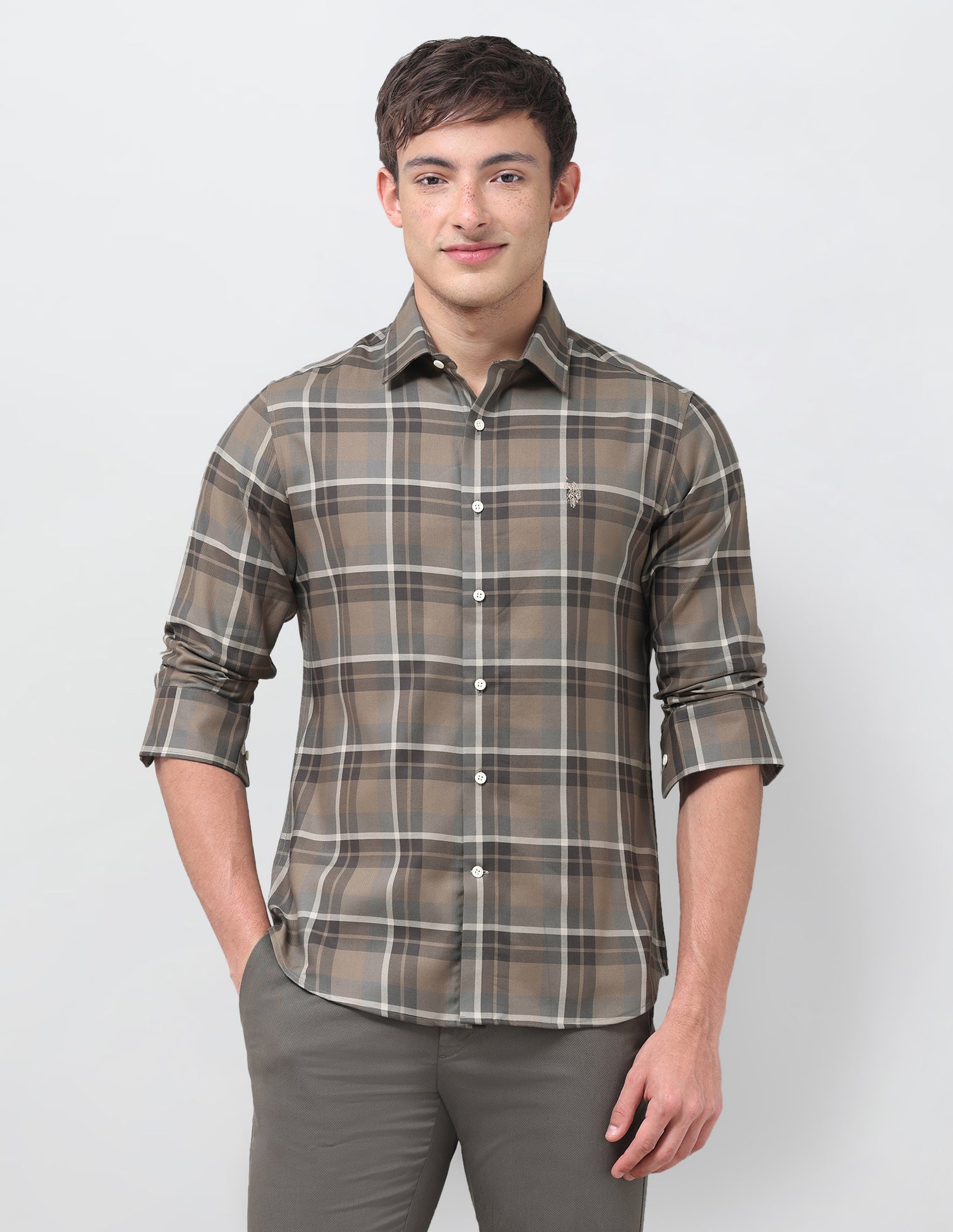 Tartan Checked Twill Shirt Olive - U.S. Polo Assn. India | Large