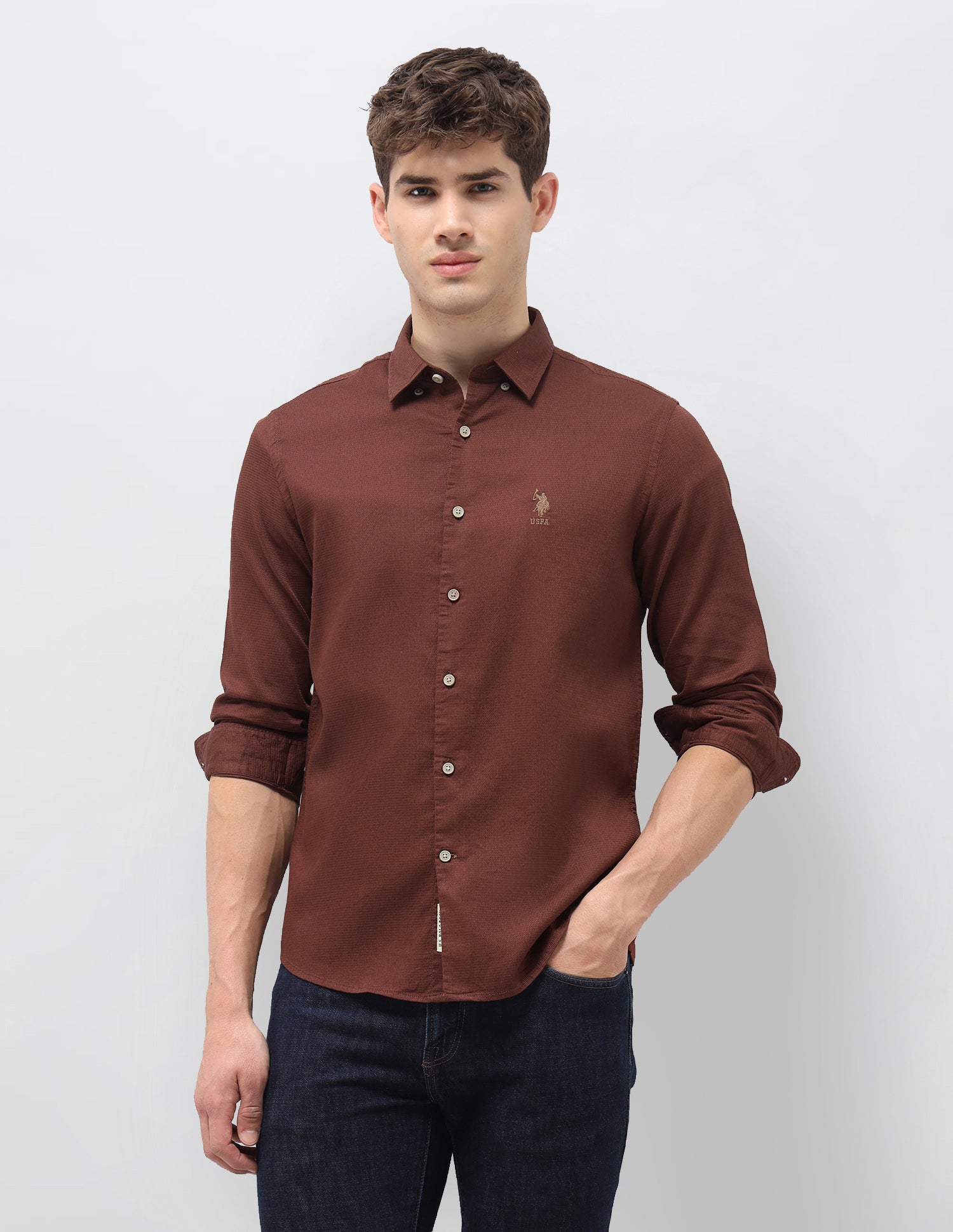 Solid Regular Fit Shirt Rust - U.S. Polo Assn. India | Large