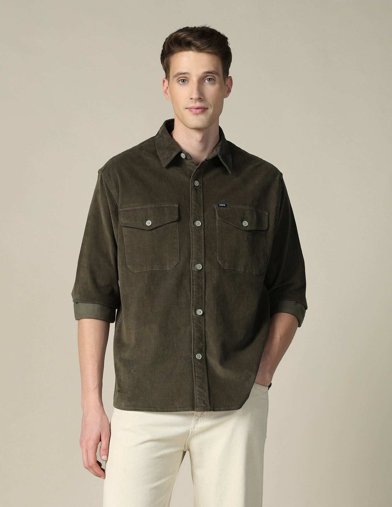 Corduroy Regular Fit Shacket Olive - U.S. POLO ASSN. | Large