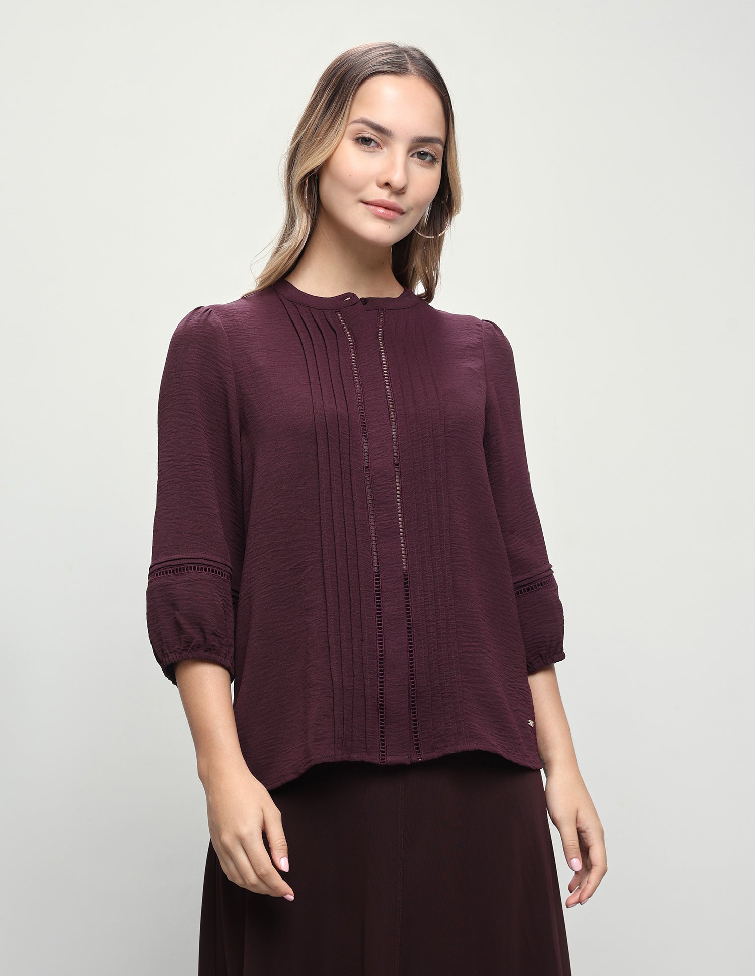 Band Collar Puff Sleeve Top Maroon - U.S. Polo Assn. India | Large