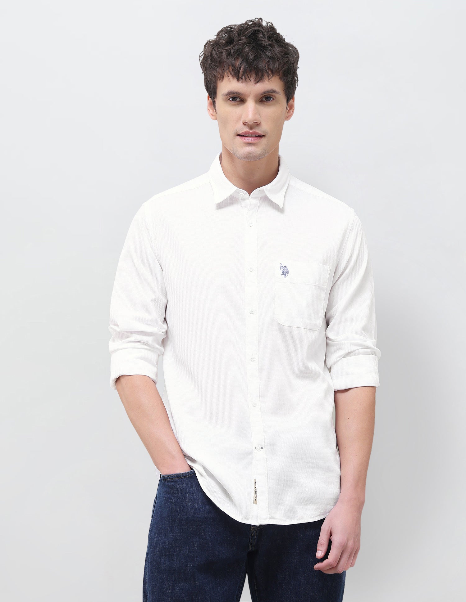 Textured Regular Fit Shirt White - U.S. Polo Assn. India | Large