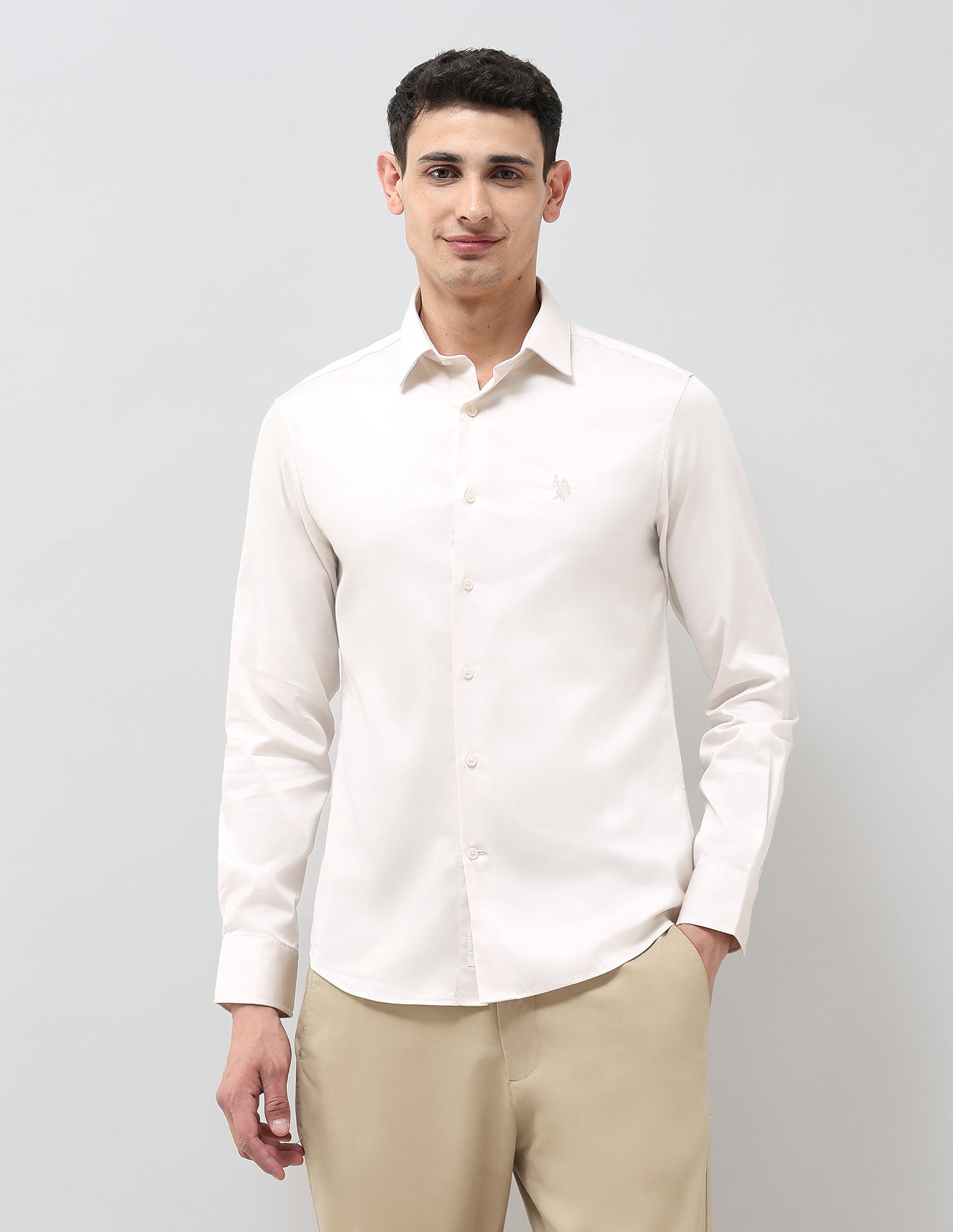 Tailored Fit Solid Shirt Ivory - U.S. Polo Assn. India | Large
