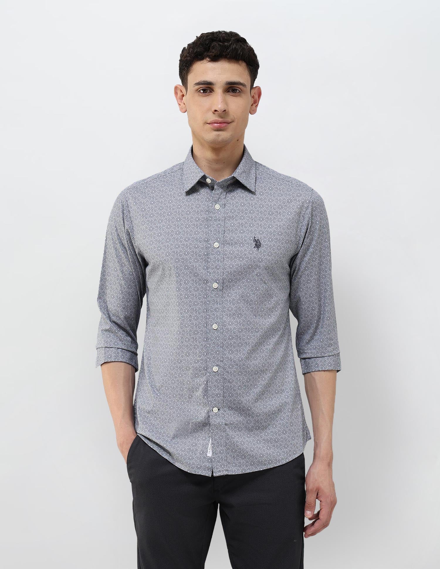 Geometric Printed Tailored Fit Shirt Navy - U.S. POLO ASSN. | Large