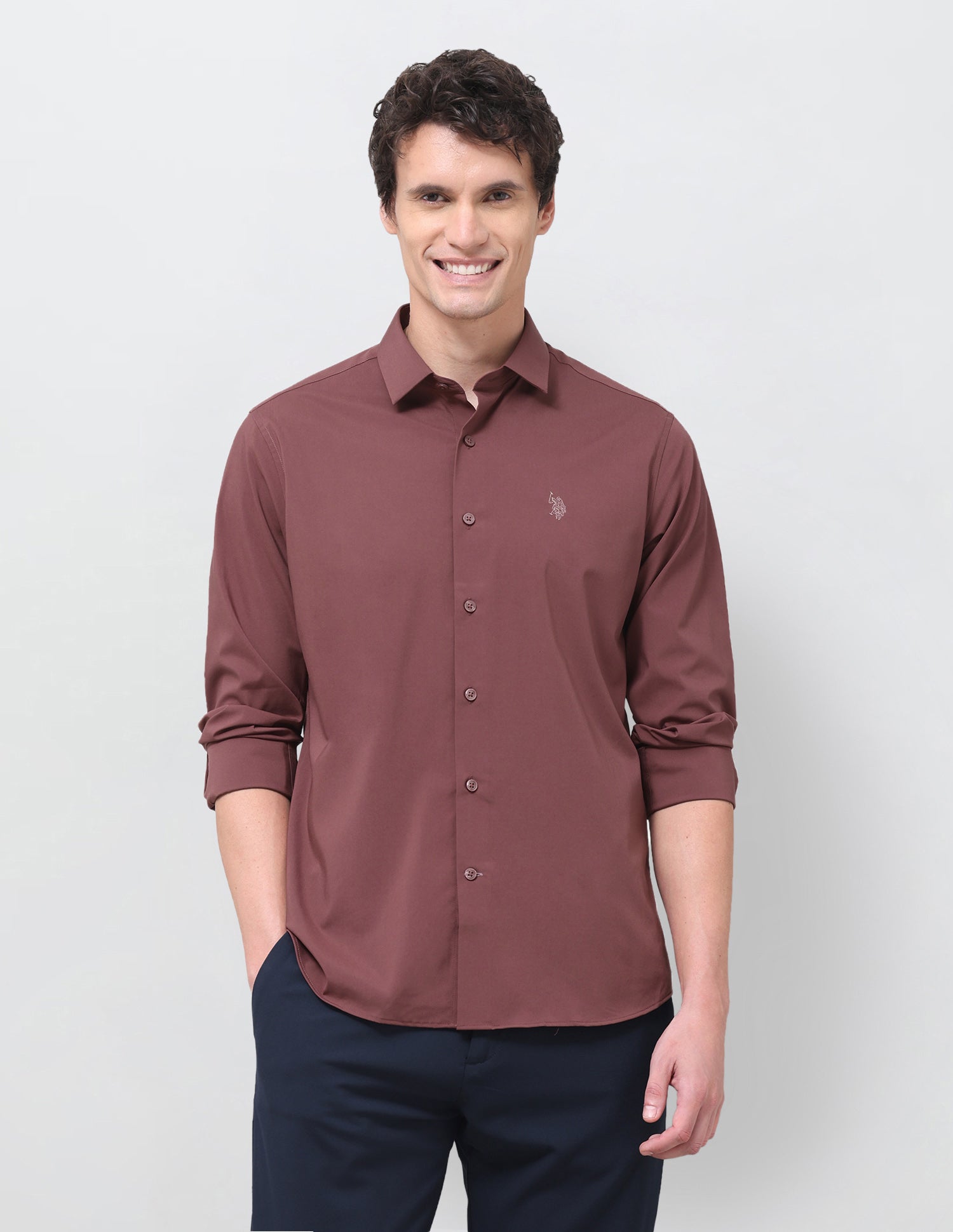 Solid Regular Fit Shirt Maroon - U.S. Polo Assn. India | Large