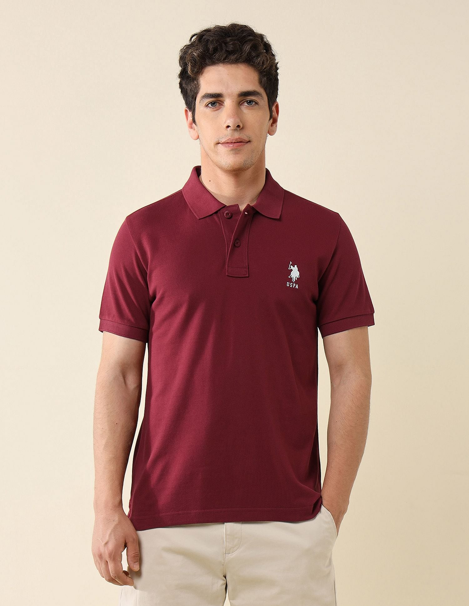 Pure Cotton Slim Fit Polo Shirt Wine - U.S. Polo Assn. India | Large