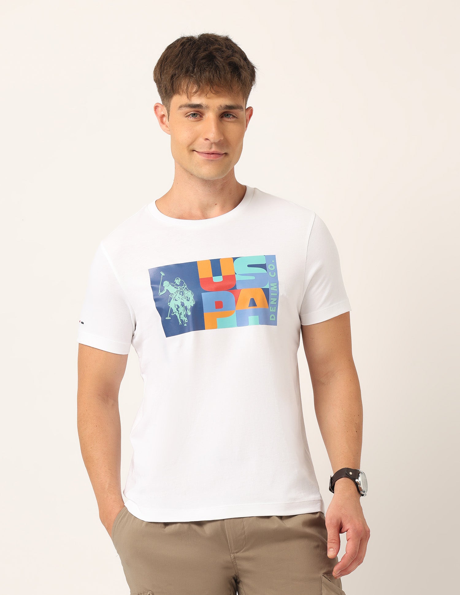 Brand Printed Muscle Fit T-Shirt White - U.S. Polo Assn. India | Large