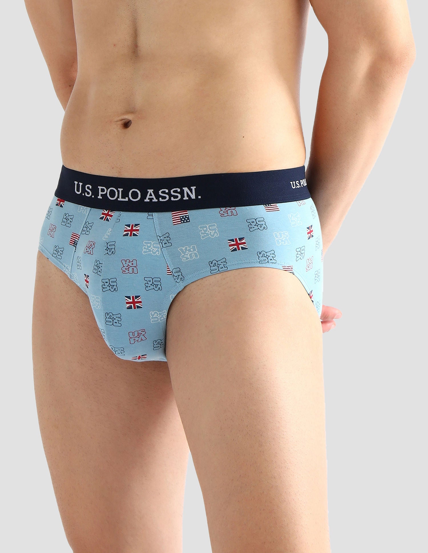 Elasticized Waist Solid OEB14 Briefs - Pack Of 3 White, White and Light Blue - U.S. POLO ASSN. | Large