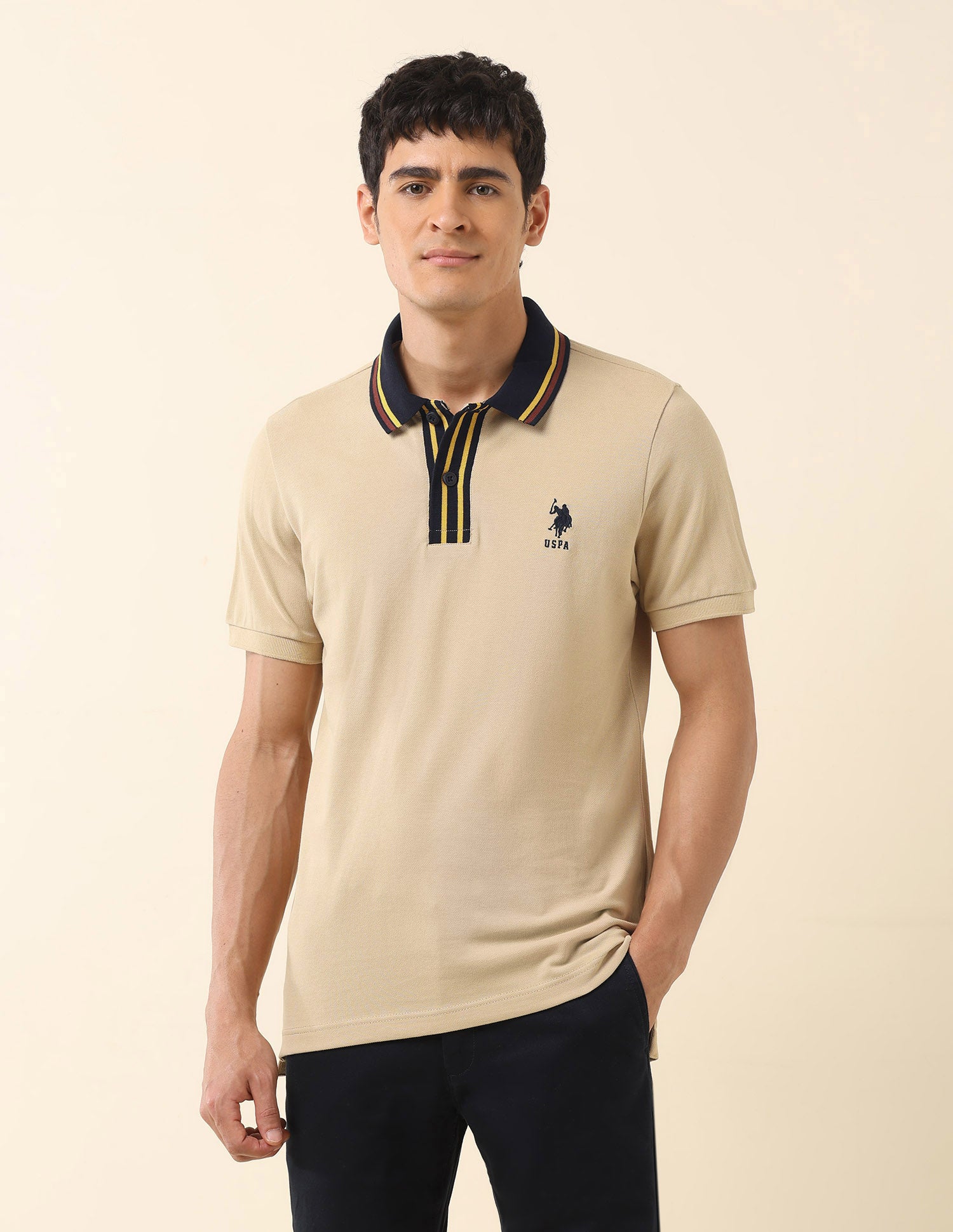 Pure Cotton Slim Fit Classic Polo Shirt Beige - U.S. Polo Assn. India | Large