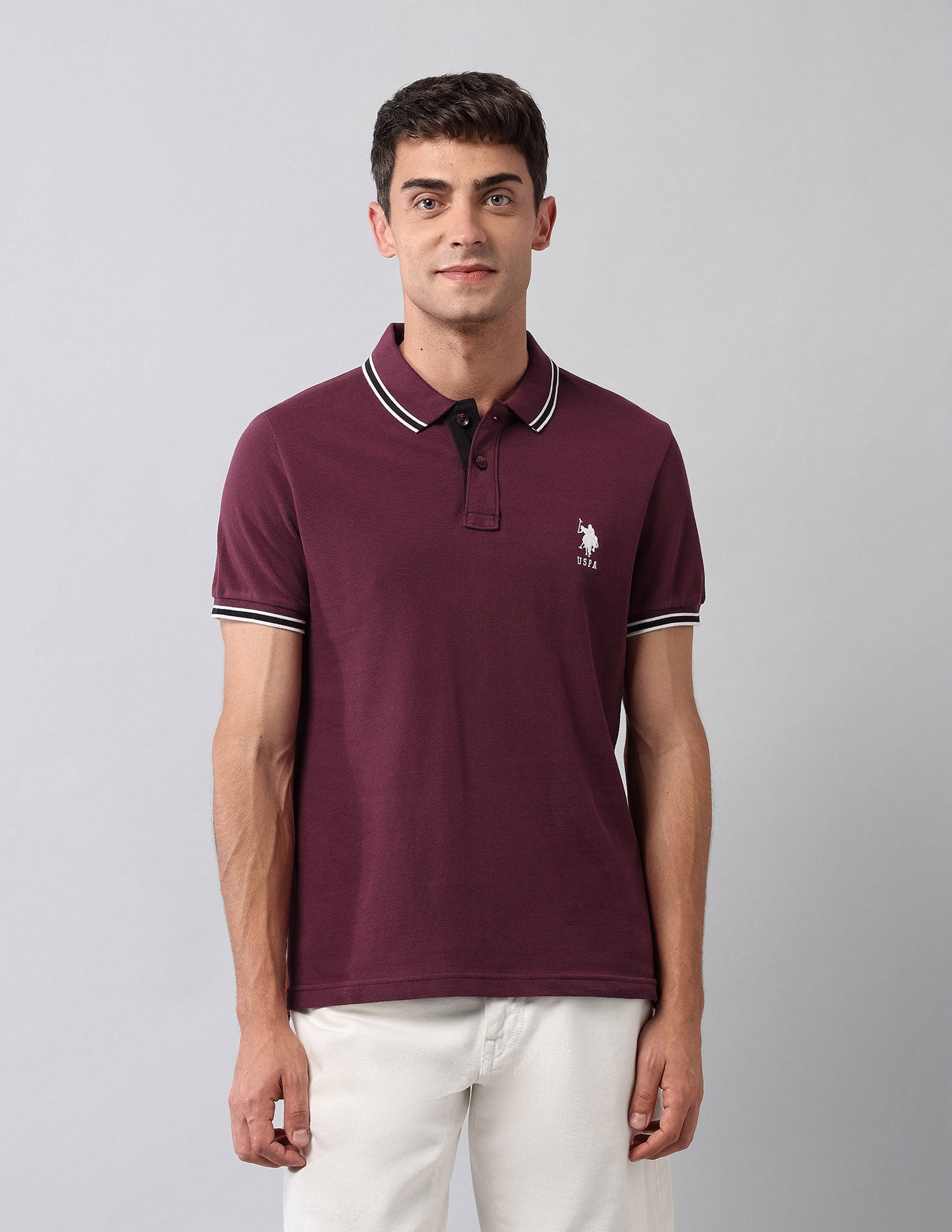 Pure Cotton Solid Polo Shirt Maroon - U.S. Polo Assn. India | Large