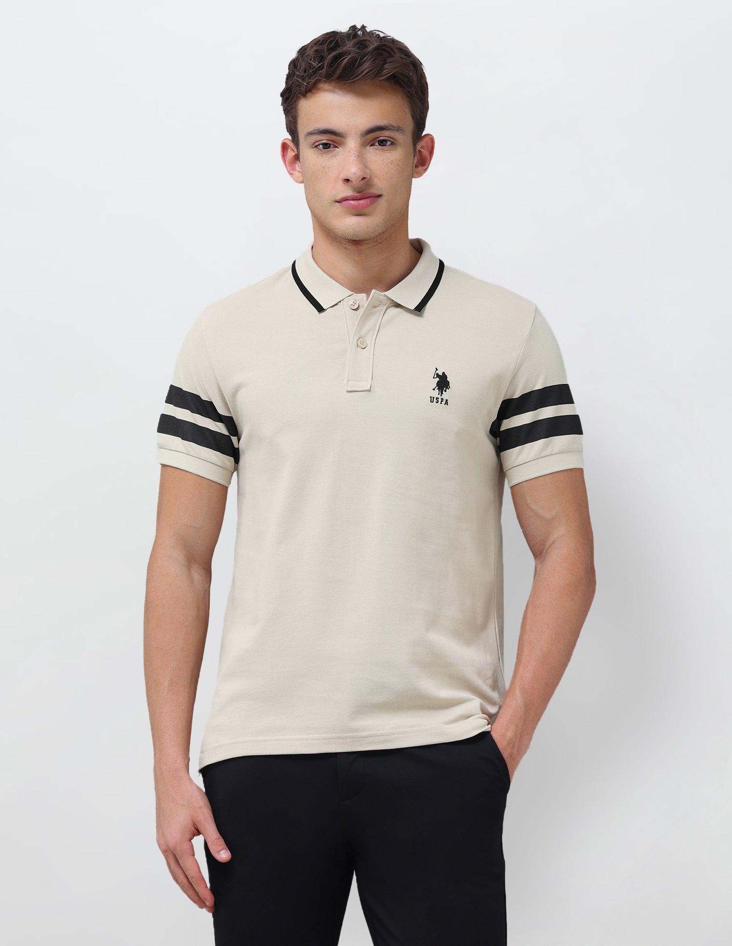 Solid Slim Fit Polo Shirt Beige - U.S. Polo Assn. India | Large