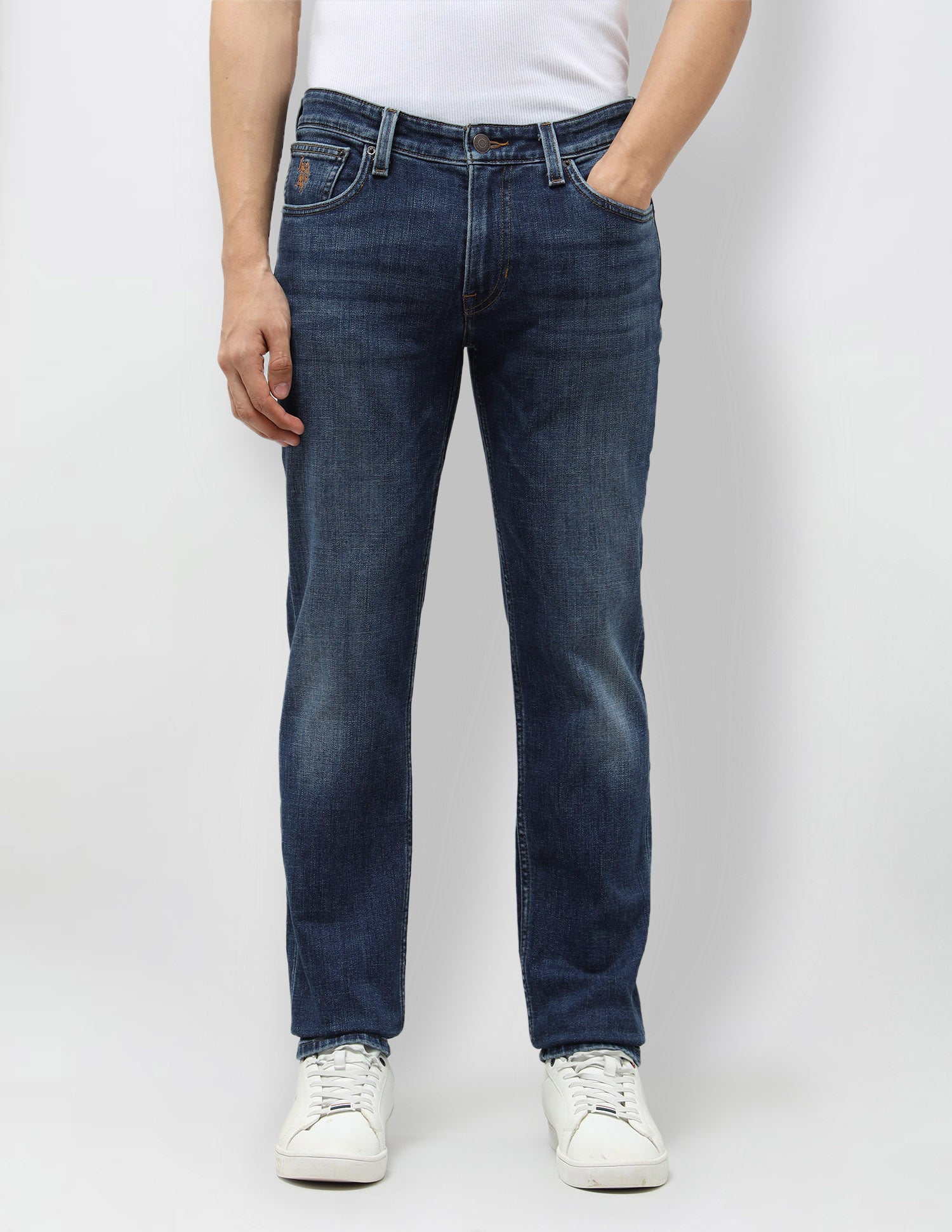 Brandon Slim Tapered Fit Blue Jeans Mid Blue - U.S. POLO ASSN. | Large