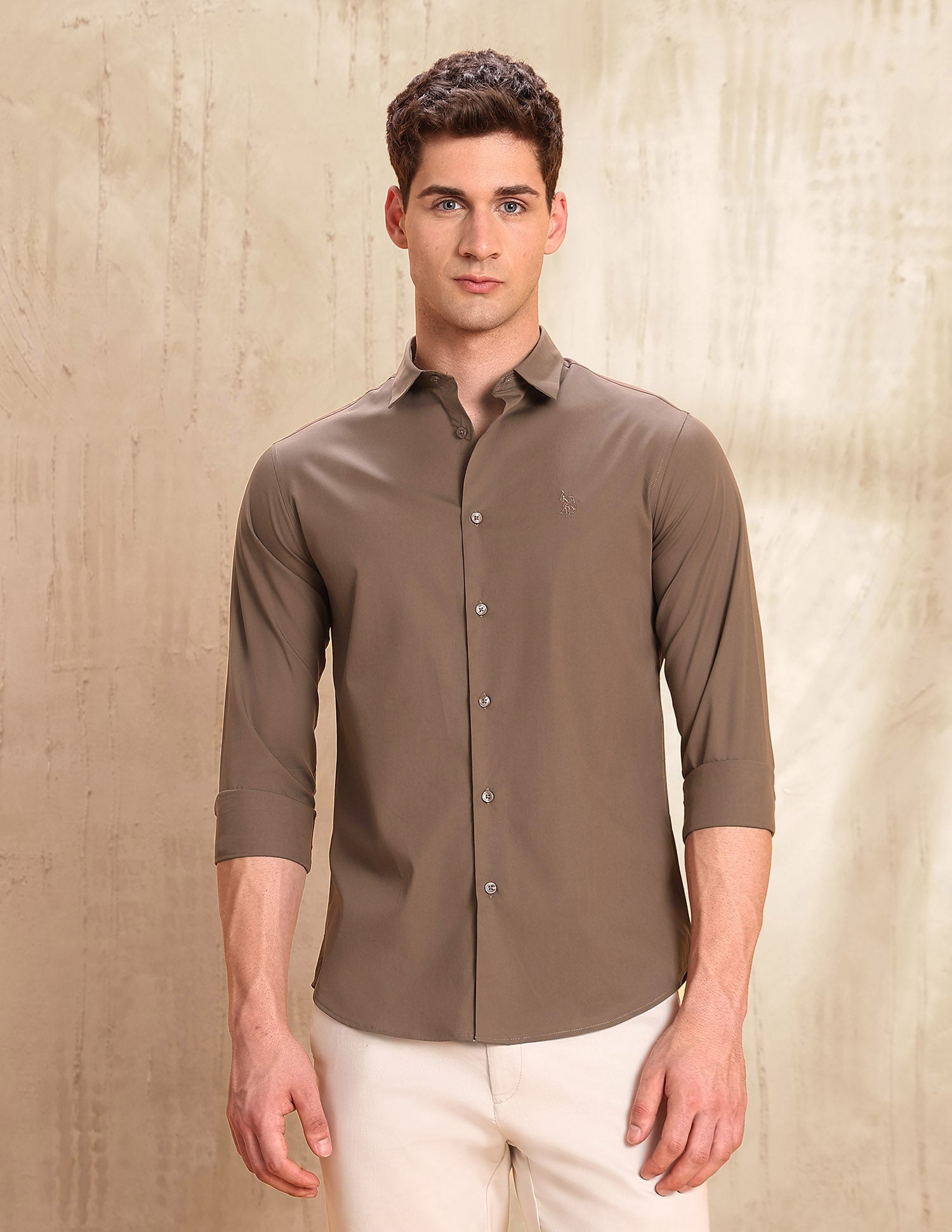 Poplin Tailored Fit Shirt Brown - U.S. POLO ASSN. | Large