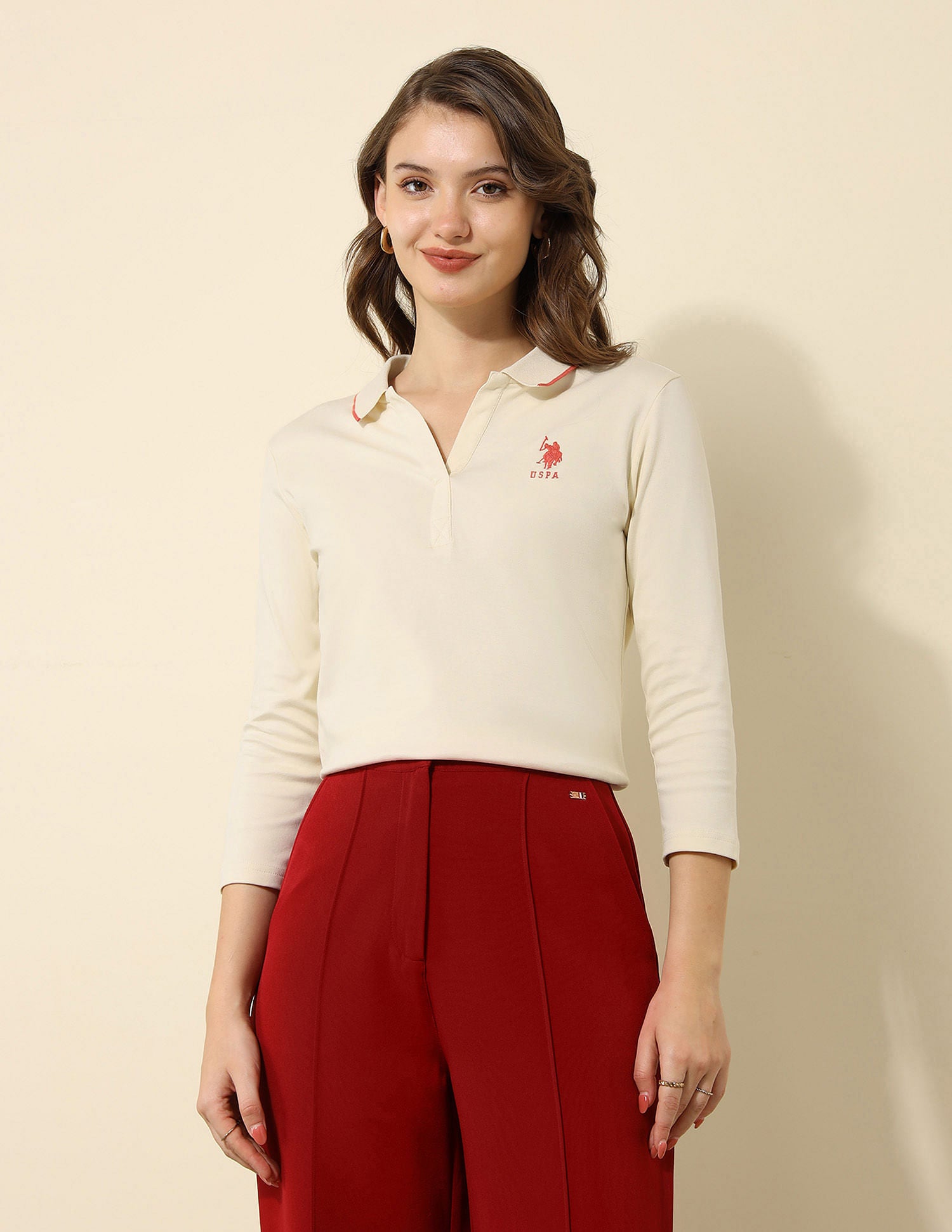 Tipped Collar Regular Fit Polo Shirt Ecru - U.S. POLO ASSN. | Large