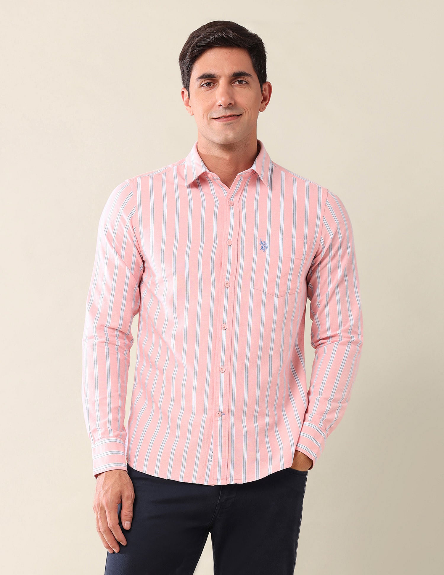 Tailored Fit Striped Shirt Peach - U.S. Polo Assn. India | Large
