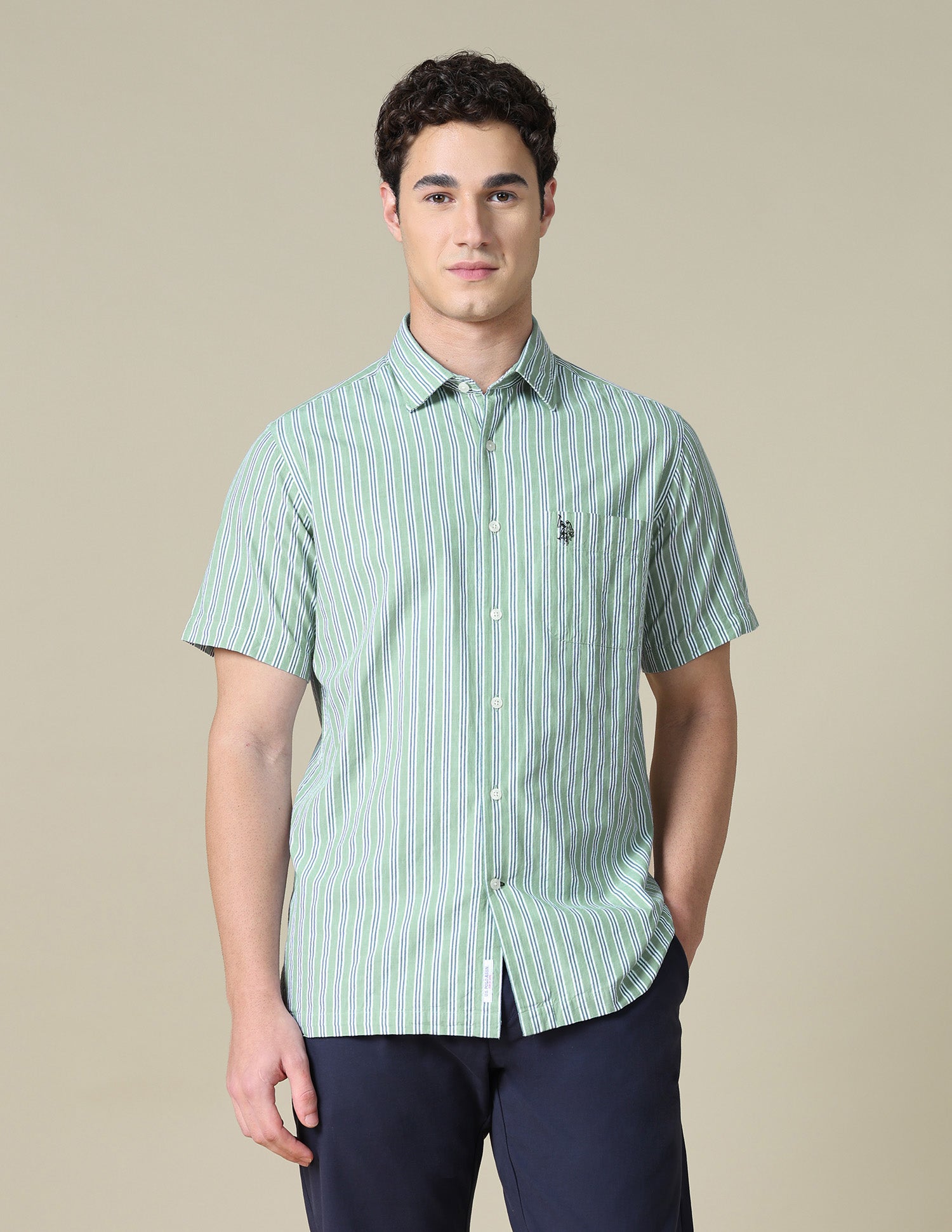 Vertical Striped Seersucker Shirt Light Green - U.S. Polo Assn. India | Large