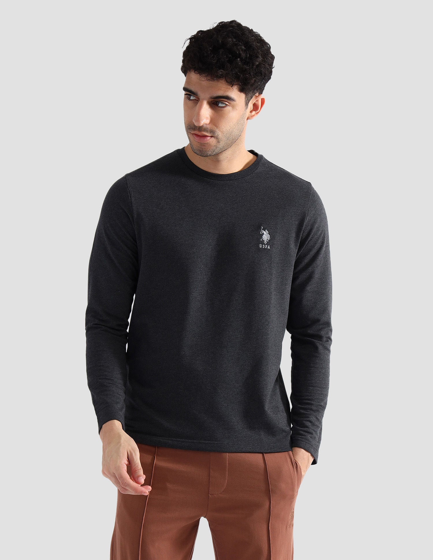 Round Neck Pure Cotton Lounge T-Shirt Charcoal Mel - U.S. POLO ASSN. | Large