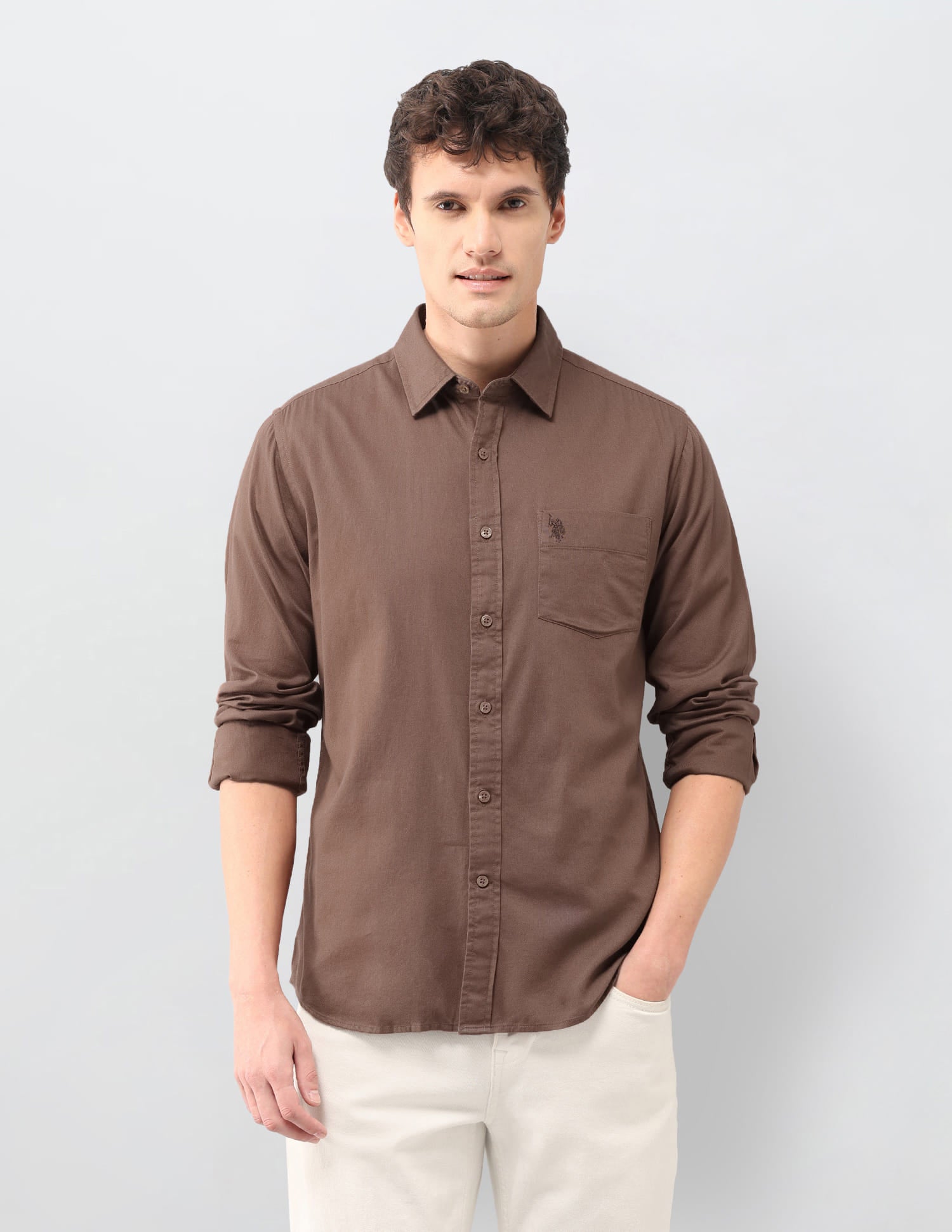 Solid Tailored Fit Shirt Brown - U.S. Polo Assn. India | Large