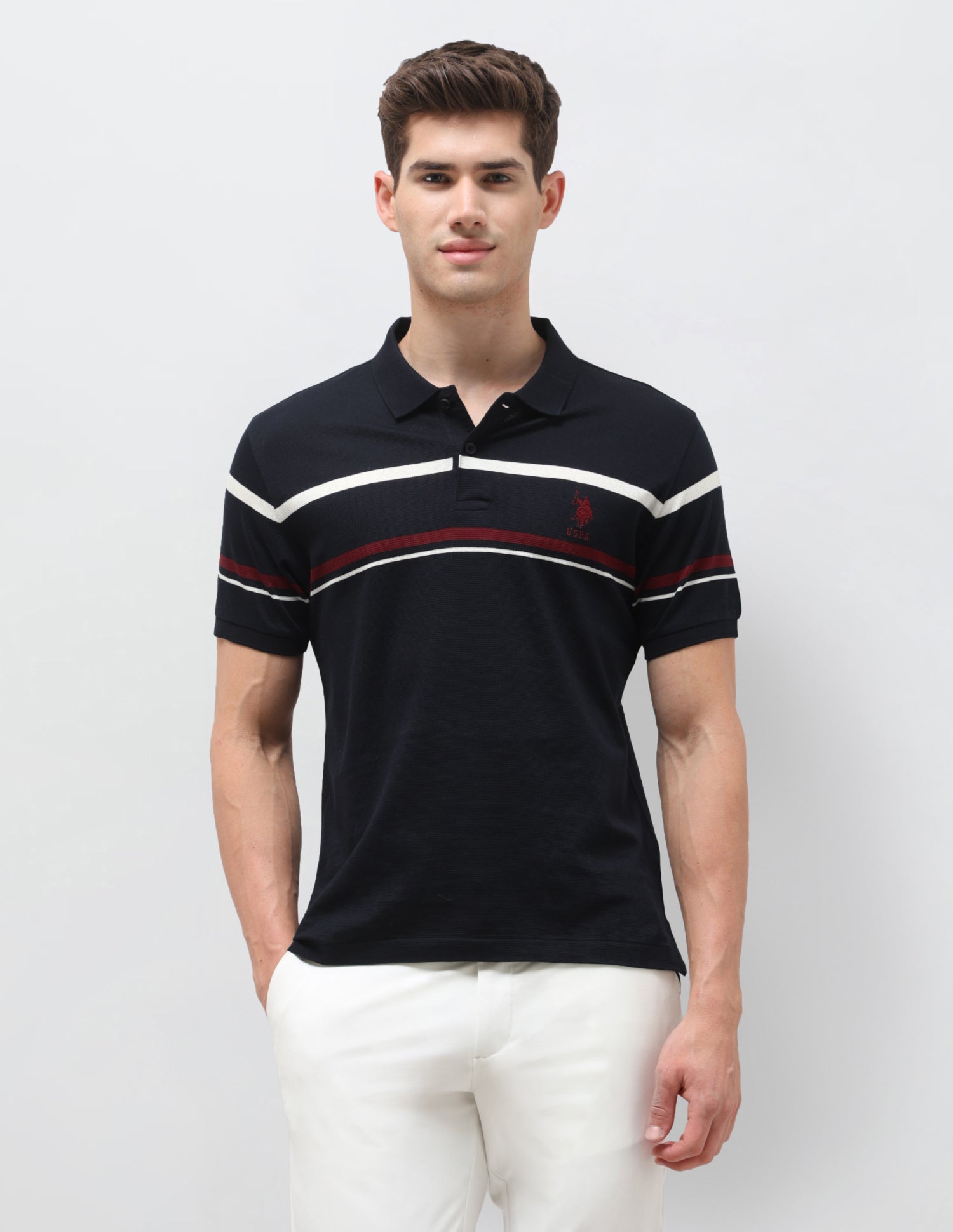 Horizontal Striped Slim Fit Polo Shirt Navy - U.S. Polo Assn. India | Large