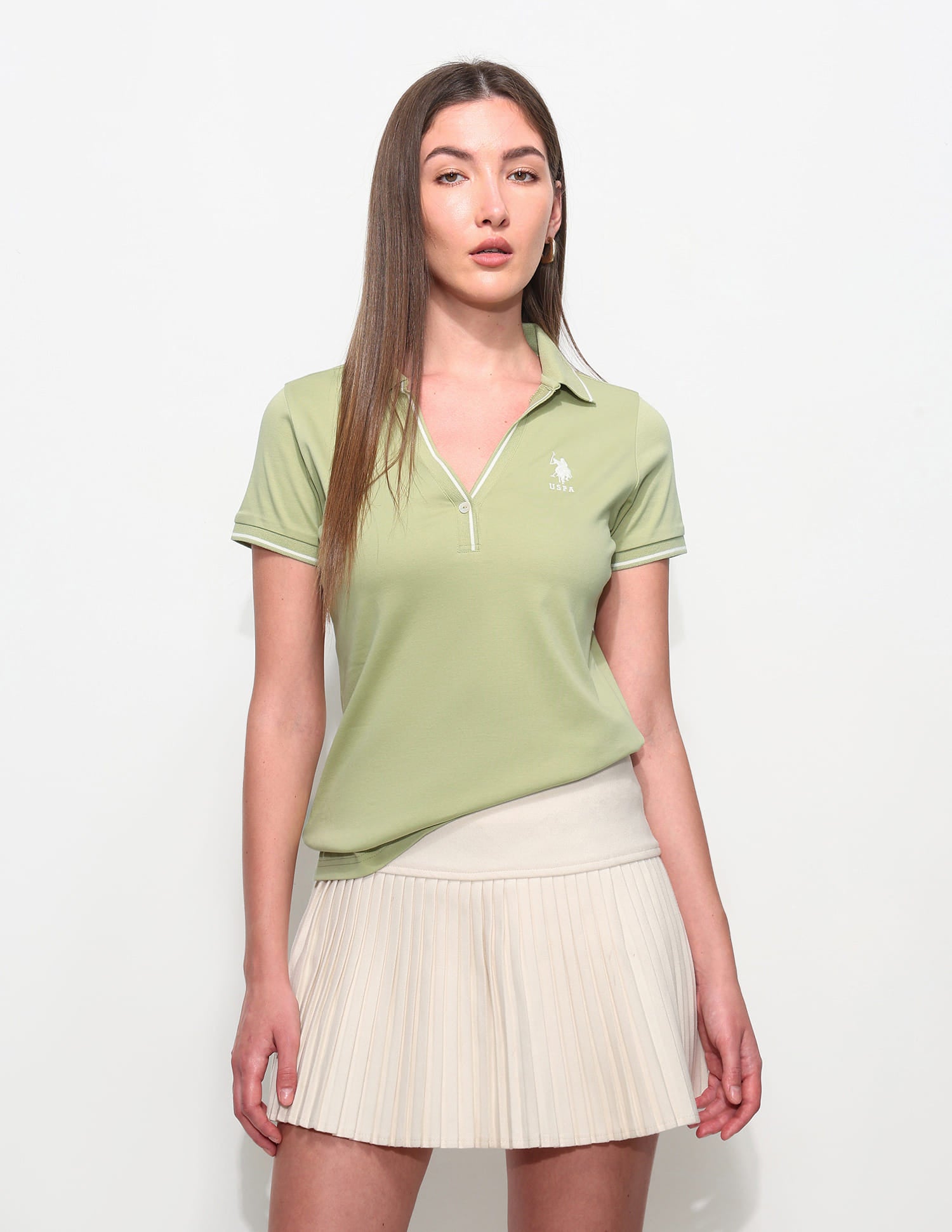 Regular Fit Solid Polo Shirt Green - U.S. Polo Assn. India | Large