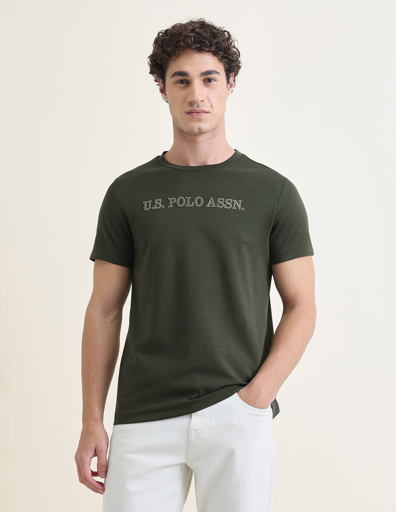 Solid Slim Fit T-Shirt Olive - U.S. Polo Assn. India | Large