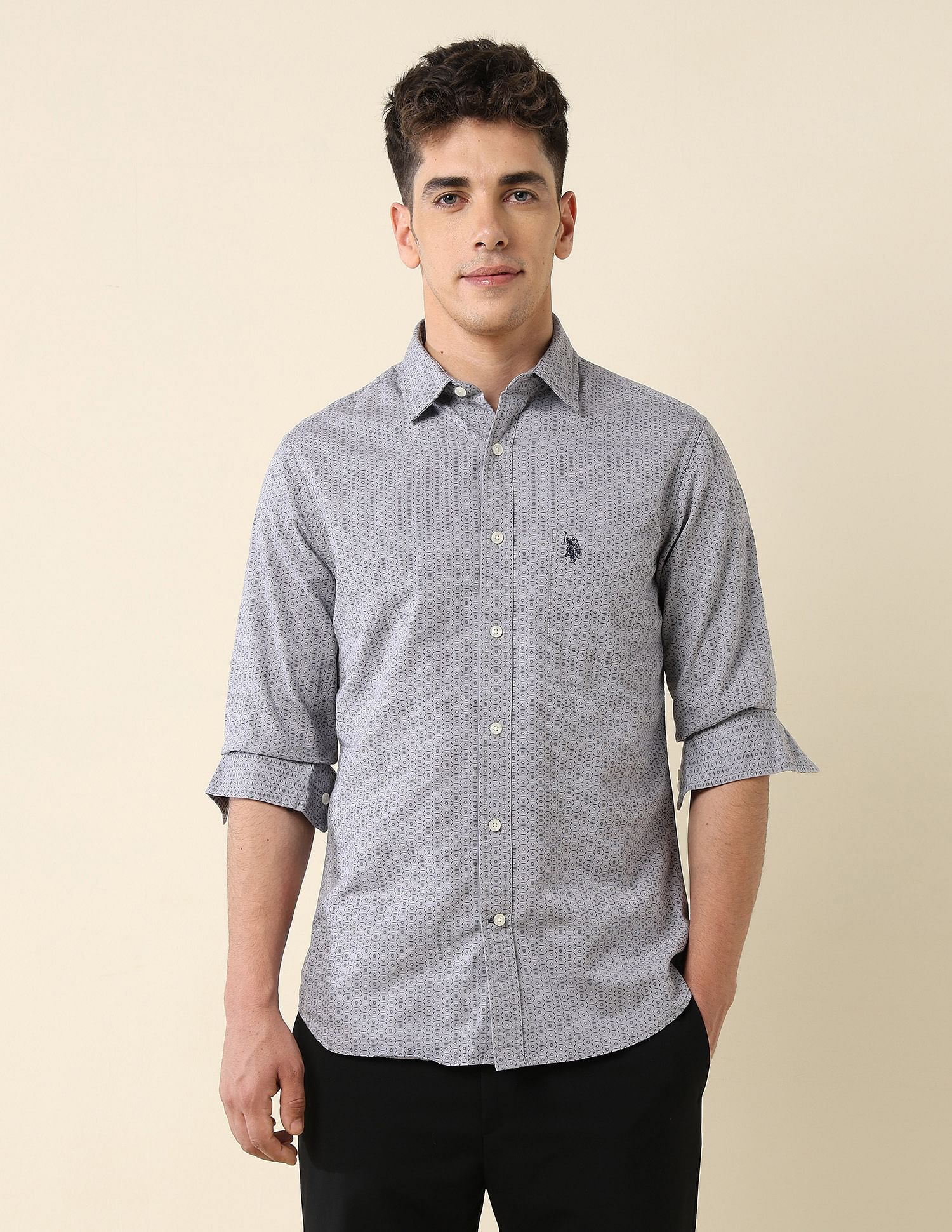 Tailored Fit Dobby Shirt Grey - U.S. Polo Assn. India | Large