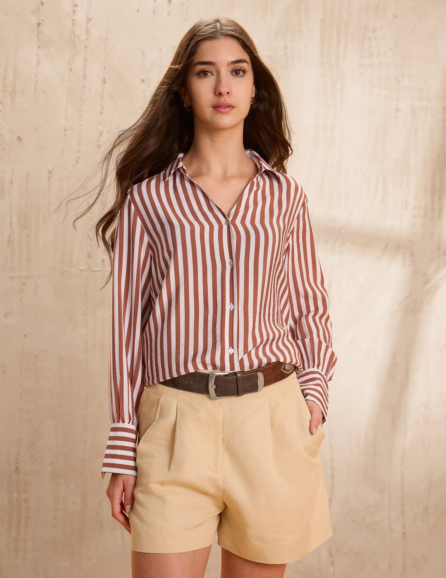 Vertical Striped Regular Fit Shirt Brown - U.S. Polo Assn. India | Large